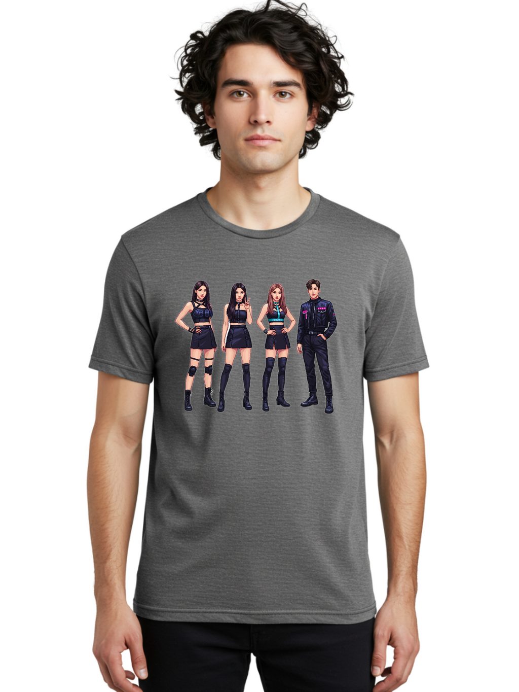K-Pop-Group-8 Men'S Graphic Tee, 100% Cotton, Comfortable Casual Summer Wear, Machine Washable, K-Pop Fashion, Group Of Performers, Black Outfits, Stylish Clothing, Edgy Style, Modern Fashion Trends, Pop Culture Icons, Entertainment Industry, Bac097