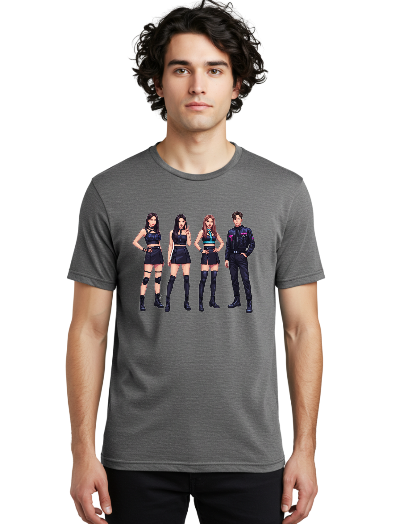 K-Pop-Group-8 Men'S Graphic Tee, 100% Cotton, Comfortable Casual Summer Wear, Machine Washable, K-Pop Fashion, Group Of Performers, Black Outfits, Stylish Clothing, Edgy Style, Modern Fashion Trends, Pop Culture Icons, Entertainment Industry, Bac097