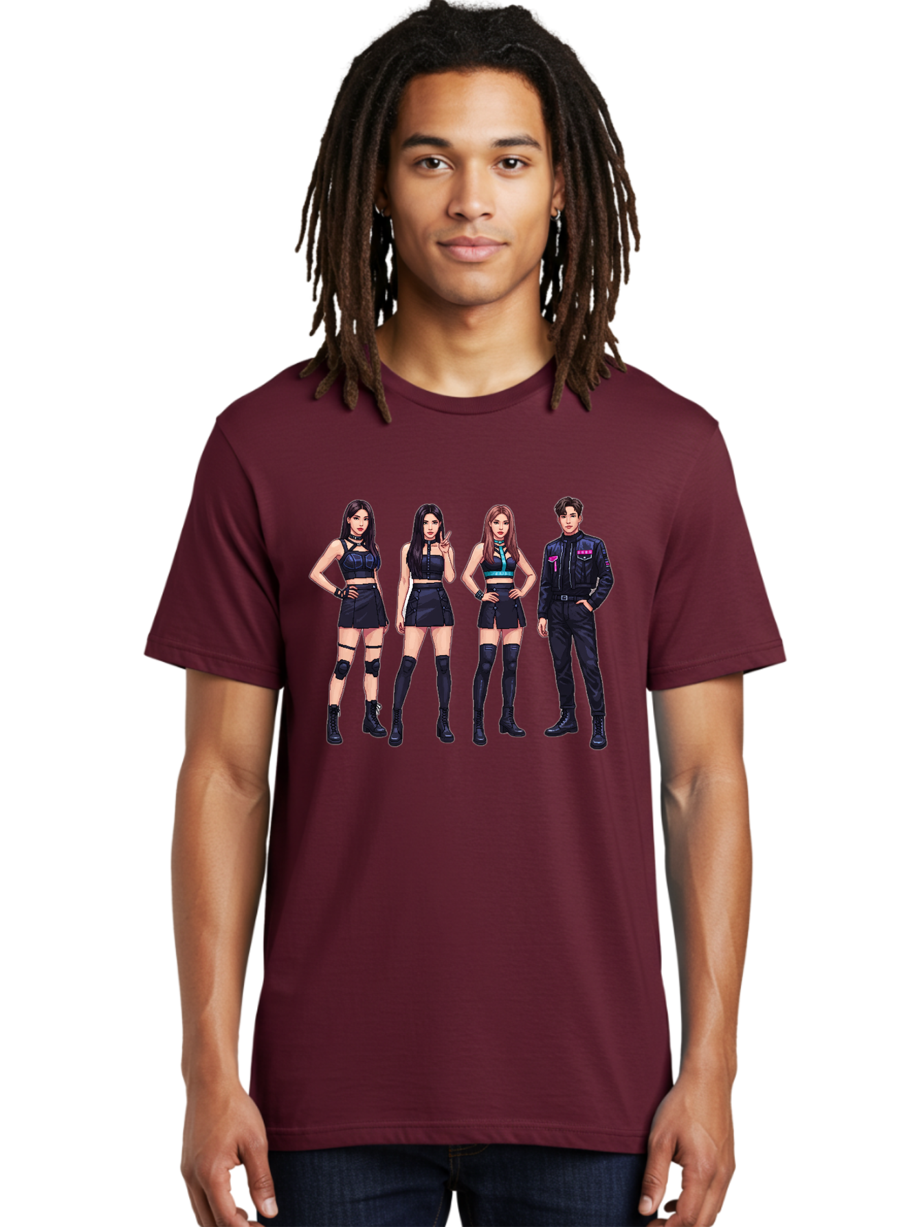 K-Pop-Group-8 Men'S Graphic Tee, 100% Cotton, Comfortable Casual Summer Wear, Machine Washable, K-Pop Fashion, Group Of Performers, Black Outfits, Stylish Clothing, Edgy Style, Modern Fashion Trends, Pop Culture Icons, Entertainment Industry, Bac097