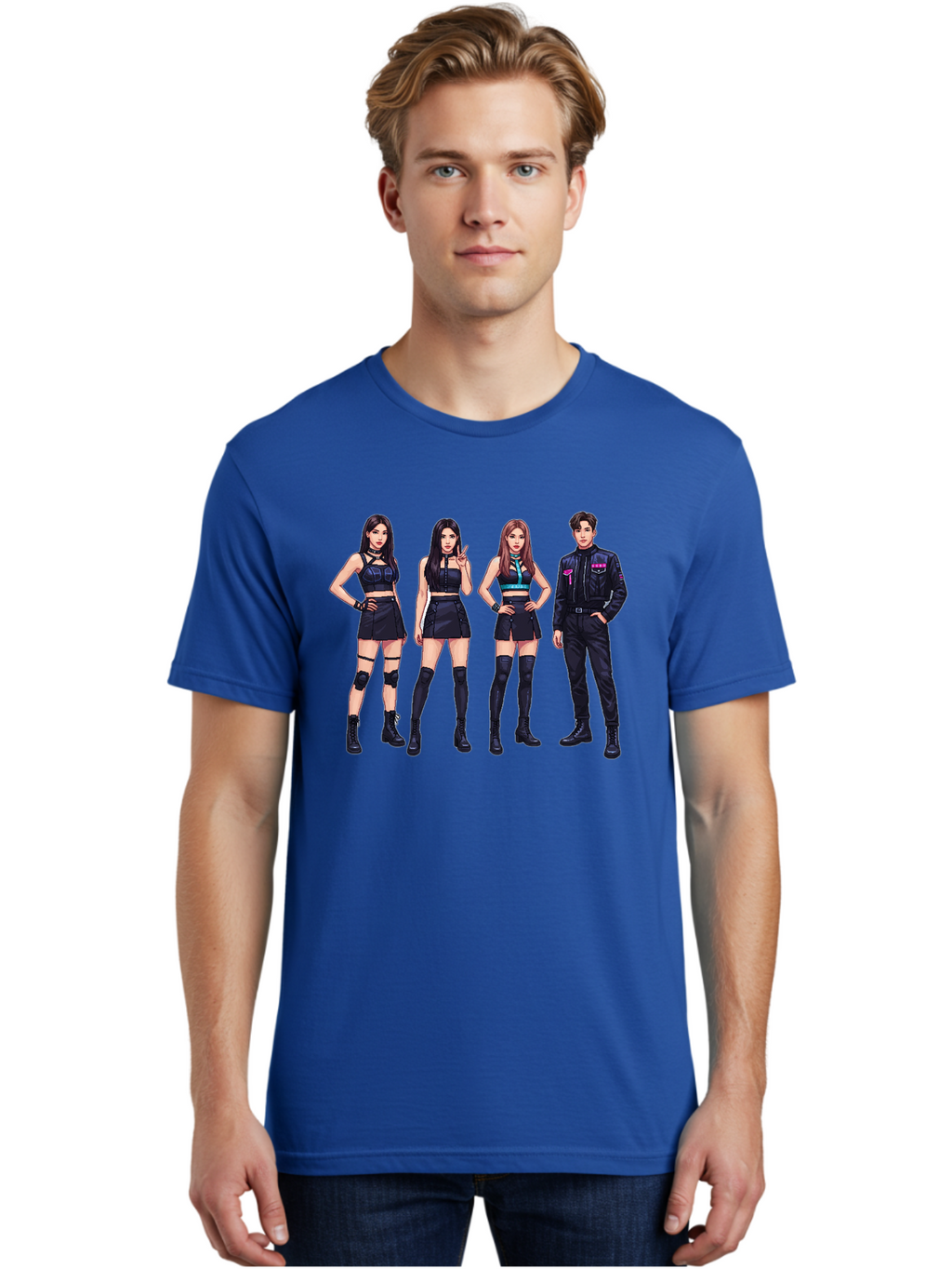 K-Pop-Group-8 Men'S Graphic Tee, 100% Cotton, Comfortable Casual Summer Wear, Machine Washable, K-Pop Fashion, Group Of Performers, Black Outfits, Stylish Clothing, Edgy Style, Modern Fashion Trends, Pop Culture Icons, Entertainment Industry, Bac097