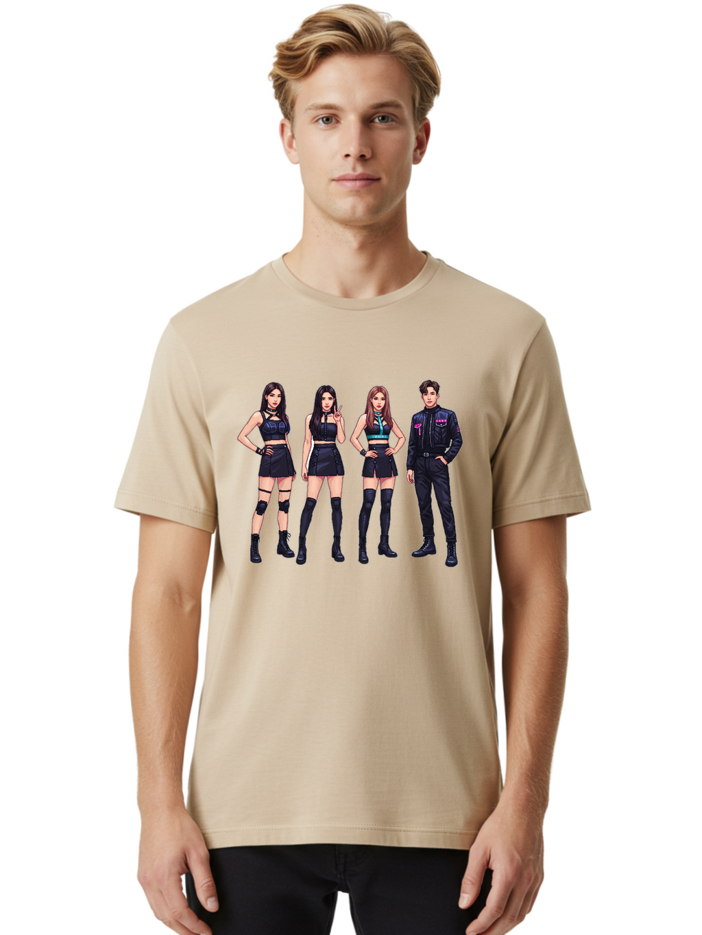 K-Pop-Group-8 Men'S Graphic Tee, 100% Cotton, Comfortable Casual Summer Wear, Machine Washable, K-Pop Fashion, Group Of Performers, Black Outfits, Stylish Clothing, Edgy Style, Modern Fashion Trends, Pop Culture Icons, Entertainment Industry, Bac097