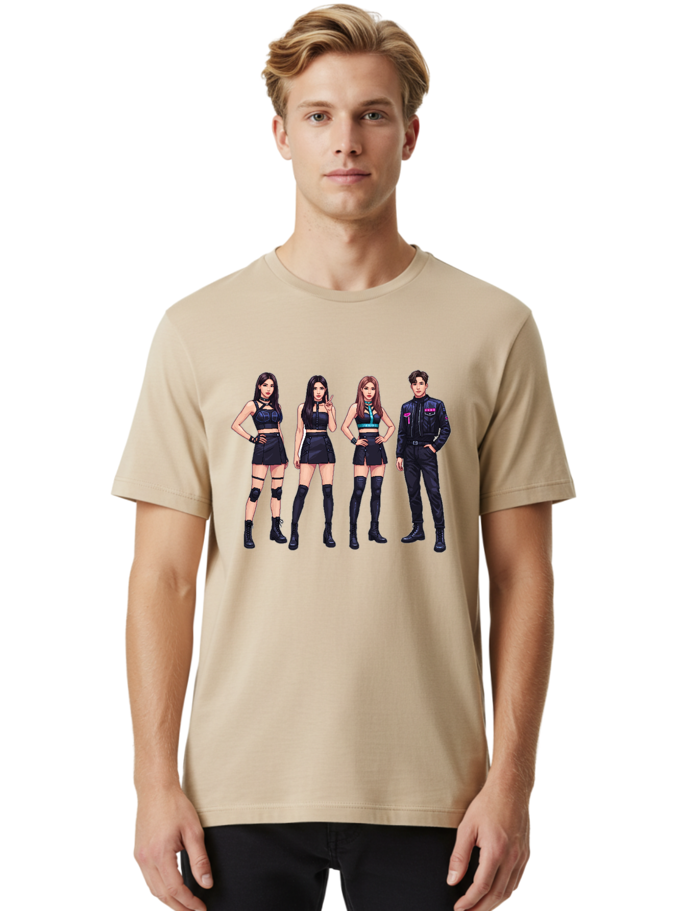 K-Pop-Group-8 Men'S Graphic Tee, 100% Cotton, Comfortable Casual Summer Wear, Machine Washable, K-Pop Fashion, Group Of Performers, Black Outfits, Stylish Clothing, Edgy Style, Modern Fashion Trends, Pop Culture Icons, Entertainment Industry, Bac097