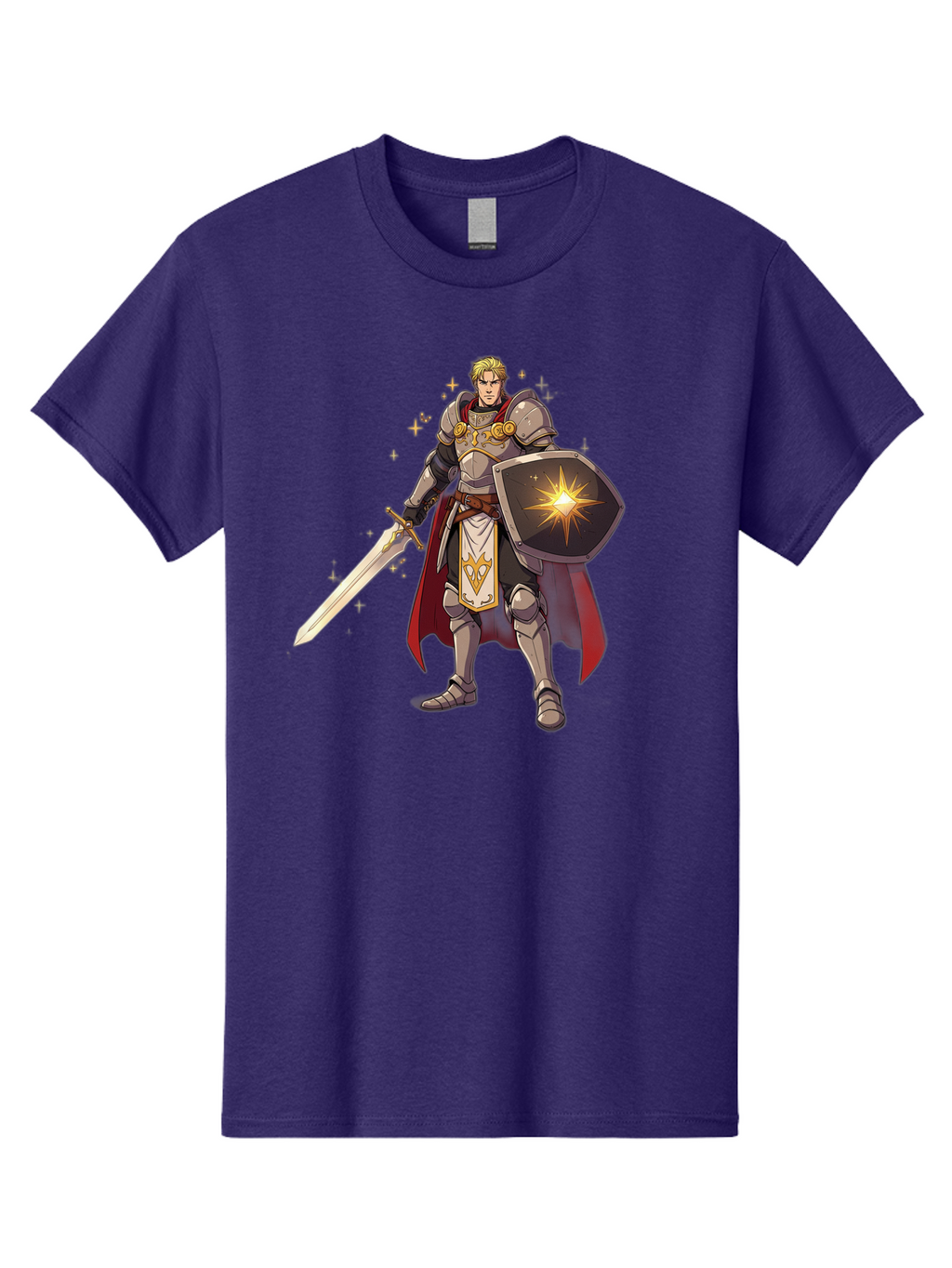 Knight-Templar Men'S Graphic Tee, 100% Cotton, Comfortable Casual Summer Wear, Machine Washable, Knight Templar, Masonic Knight, Armor, Sword, Shield, Freemason Symbol, Gold Accents, Red Cape, Blonde Hair, Sacred Geometry, Spiritual Warrior, Bac108