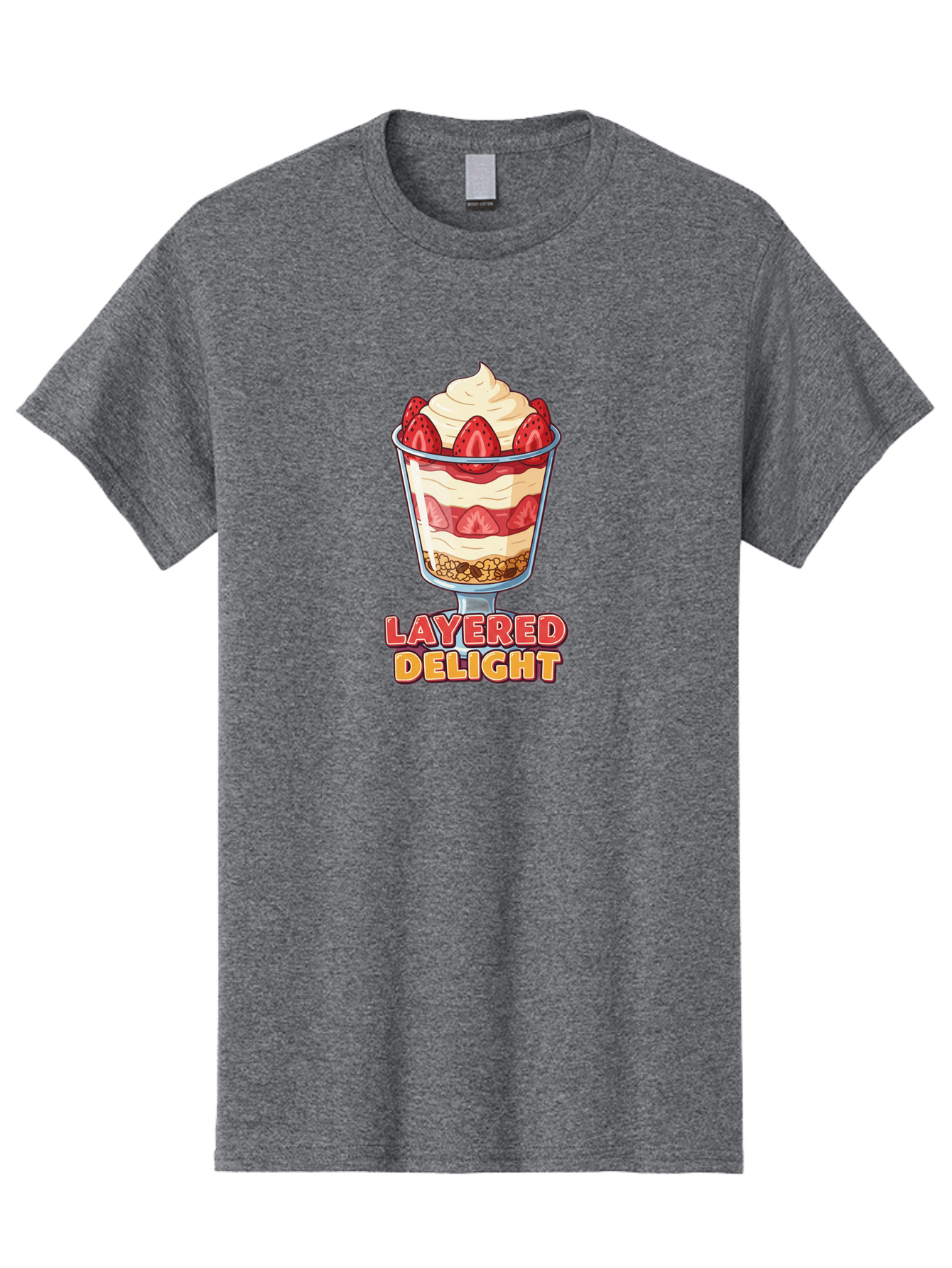 Layered-Delight Men'S Graphic Tee, 100% Cotton, Comfortable Casual Summer Wear, Machine Washable, Layered Dessert, Strawberry Parfait, Whipped Cream, Sweet Treat, Crunchy Granola, Layered Delight, Dessert Cup, Tasty Layers, Strawberry Topping, Bac110