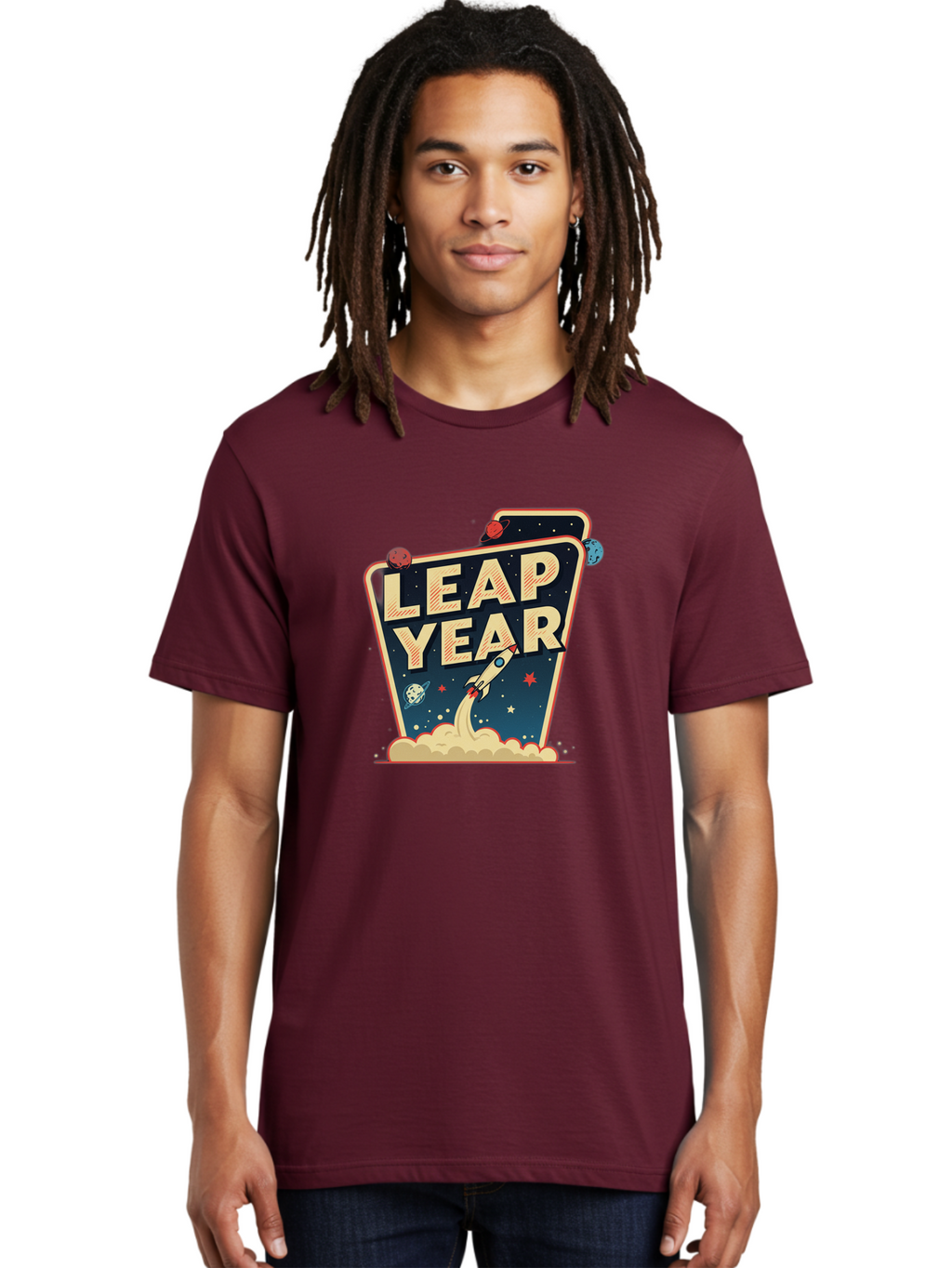 Leap-Year-1 Men'S Graphic Tee, 100% Cotton, Comfortable Casual Summer Wear, Machine Washable, Leap Year, Rocket Ship, Space Travel, Stars, Planets, Celestial Bodies, Retro-Futuristic, Vintage Space, Space Exploration, Launch Sequence Bac111