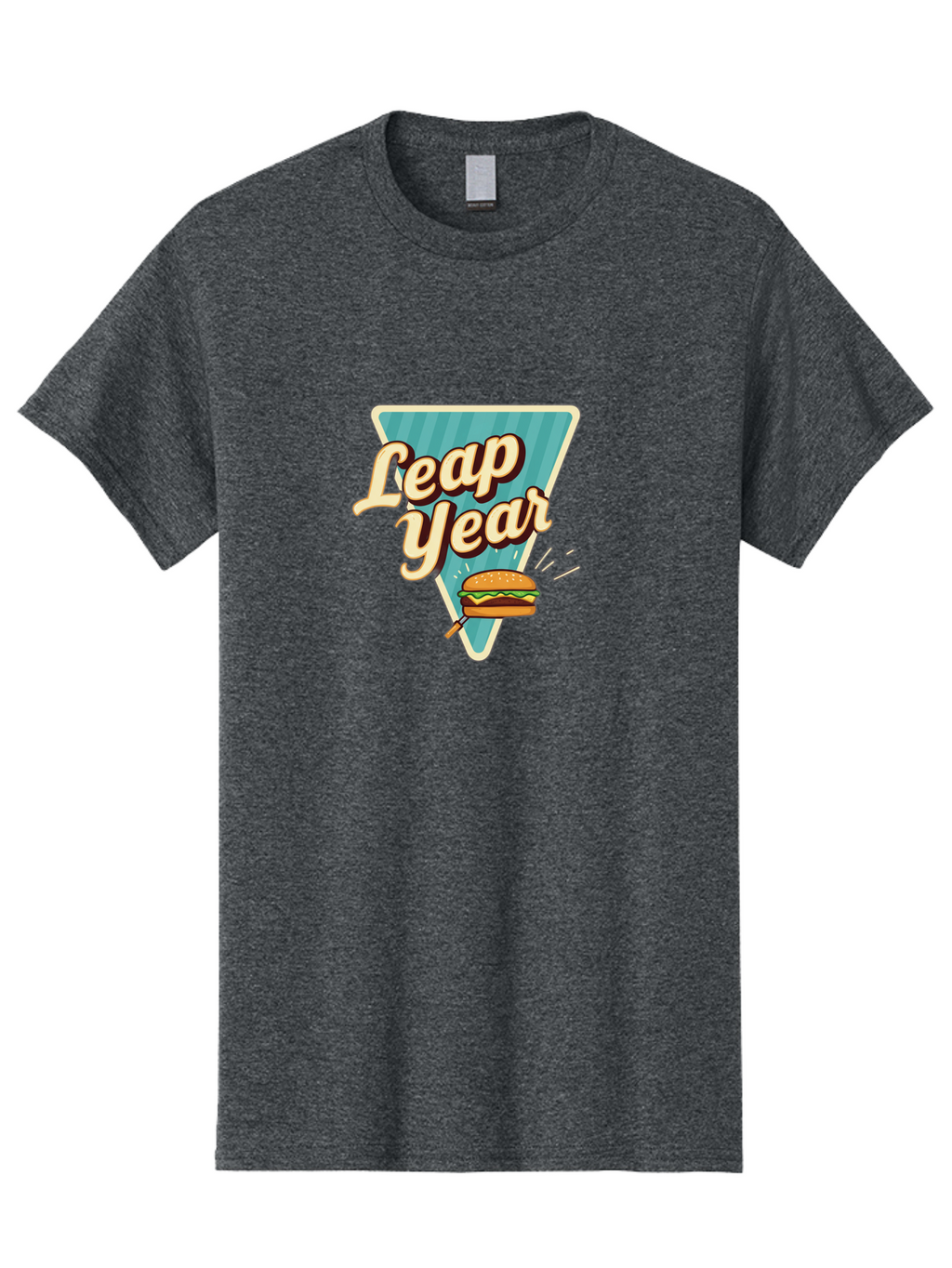 Leap-Year-2 Men'S Graphic Tee, 100% Cotton, Comfortable Casual Summer Wear, Machine Washable, Leap Year, Burger On A Fork, Cartoon Burger, Fun Food, Quirky Design, Playful Graphics, Vintage Style, Retro Illustration, Fun Concept Bac112