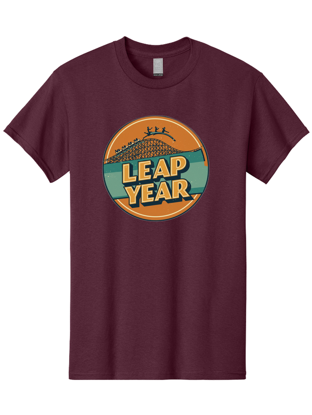 Leap-Year-3 Men'S Graphic Tee, 100% Cotton, Comfortable Casual Summer Wear, Machine Washable, Leap Year, Roller Coaster, Amusement Park, Thrill Ride, Adventure, Excitement, Fun, Joyful Leaps Bac113