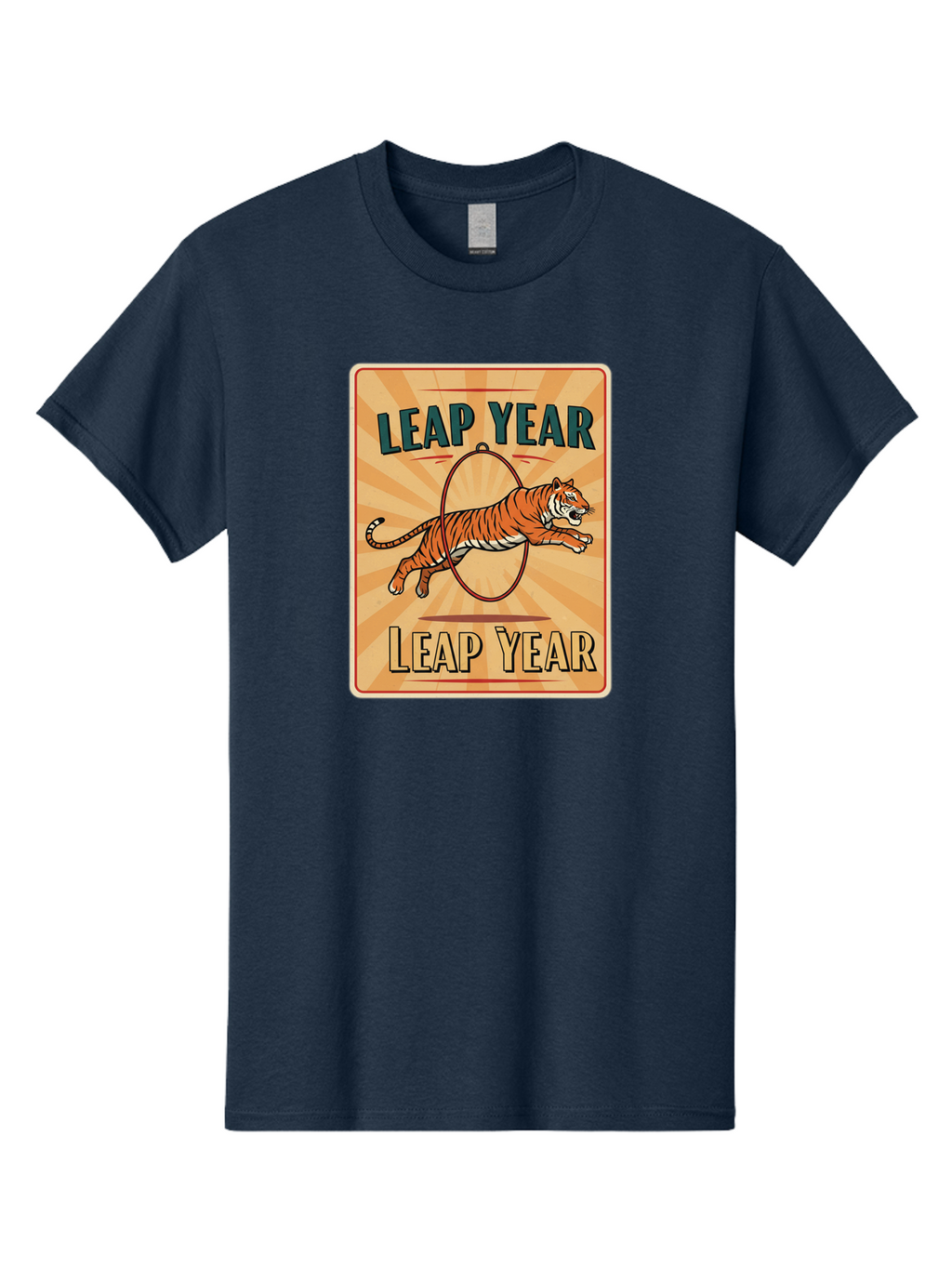 Leap-Year Men'S Graphic Tee, 100% Cotton, Comfortable Casual Summer Wear, Machine Washable, Leaping Tiger, Circus Act, Vintage Poster, Retro Design, Tiger Jumping Through Hoop, Playful Graphics, Bold Typography, Leap Year Theme, Bac117
