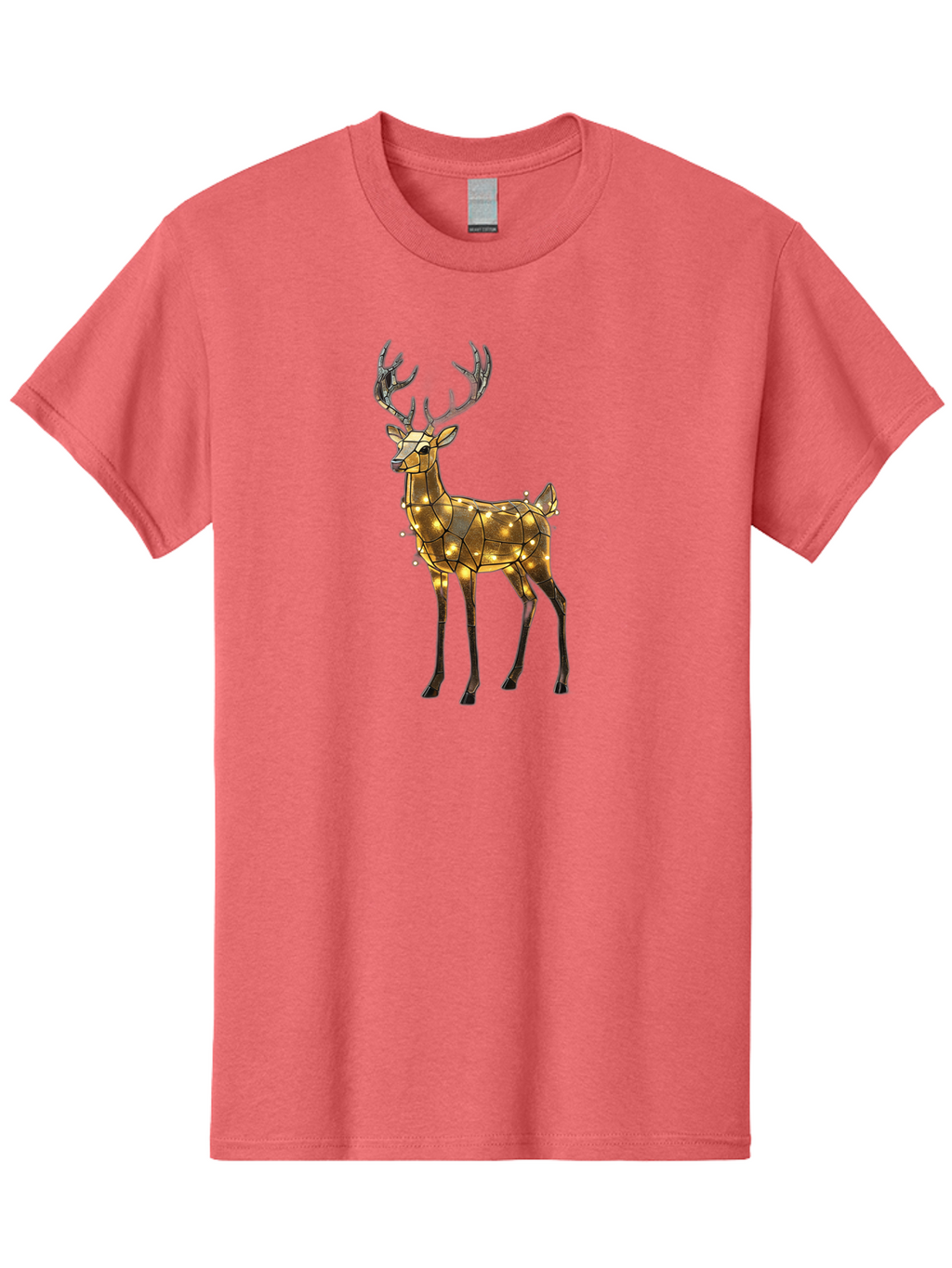 Led-Reindeer Men'S Graphic Tee, 100% Cotton, Comfortable Casual Summer Wear, Machine Washable, Illuminated Reindeer, Golden Lights, Festive Decor, Christmas Display, Holiday Decoration, Wire Sculpture, Glowing Ornament, Seasonal Display Bac119