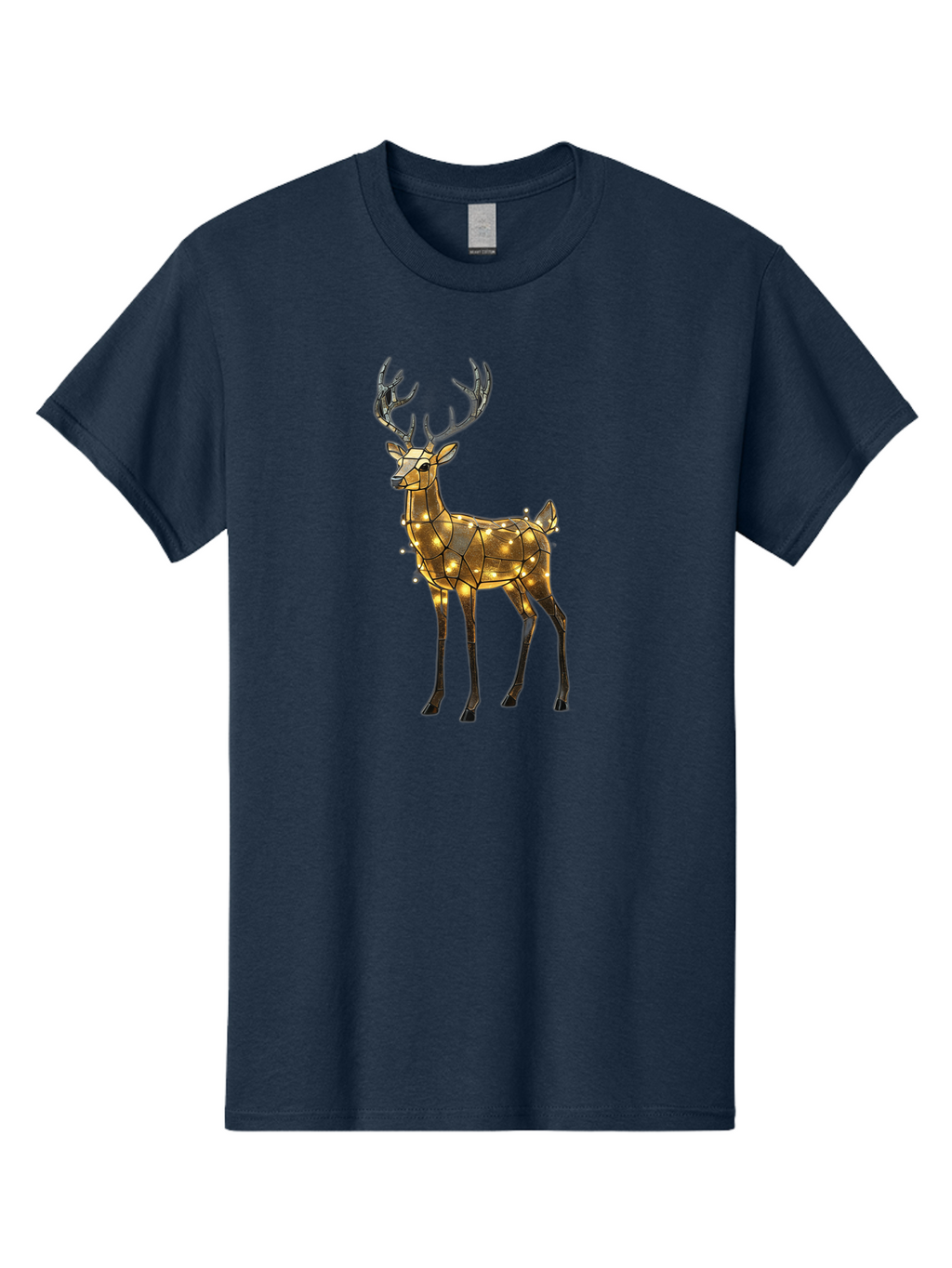 Led-Reindeer Men'S Graphic Tee, 100% Cotton, Comfortable Casual Summer Wear, Machine Washable, Illuminated Reindeer, Golden Lights, Festive Decor, Christmas Display, Holiday Decoration, Wire Sculpture, Glowing Ornament, Seasonal Display Bac119