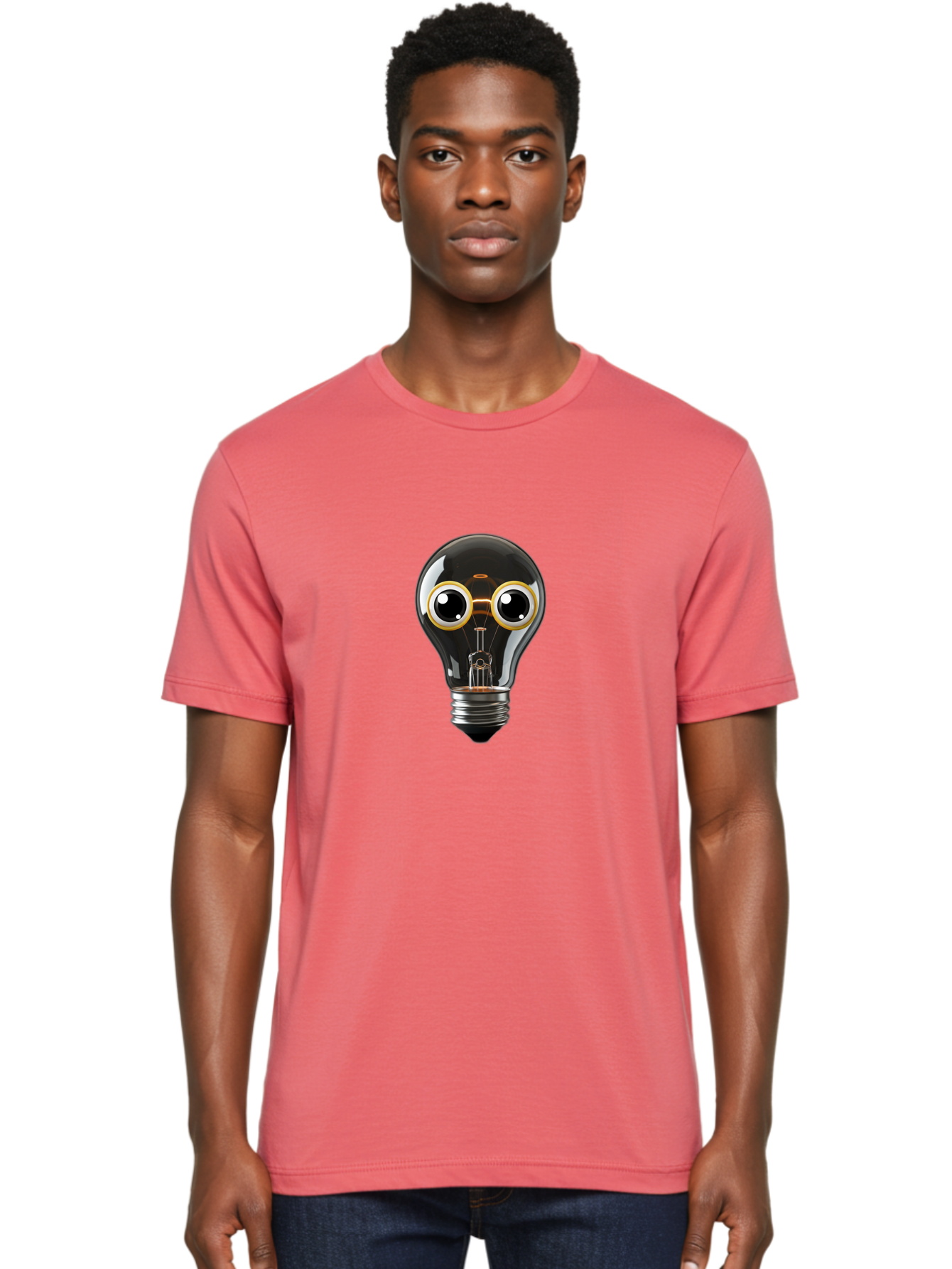 Light-Bulb-Eyes Men'S Graphic Tee, 100% Cotton, Comfortable Casual Summer Wear, Machine Washable, Cartoon Light Bulb, Light Bulb Character, Creative Idea, Innovation, Inspiration, Creative Thinking, Problem Solving Bac120