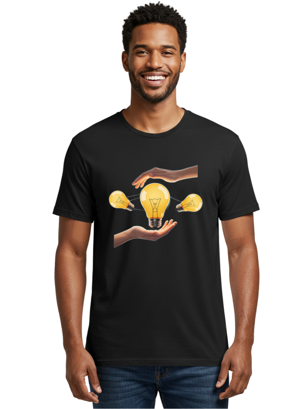 Light-Bulb Men'S Graphic Tee, 100% Cotton, Comfortable Casual Summer Wear, Machine Washable, Creative Idea, Light Bulb Moment, Innovative Thinking, Brainstorming Session, Teamwork, Collaboration, Problem Solving, Glow, Inspiration Bac121