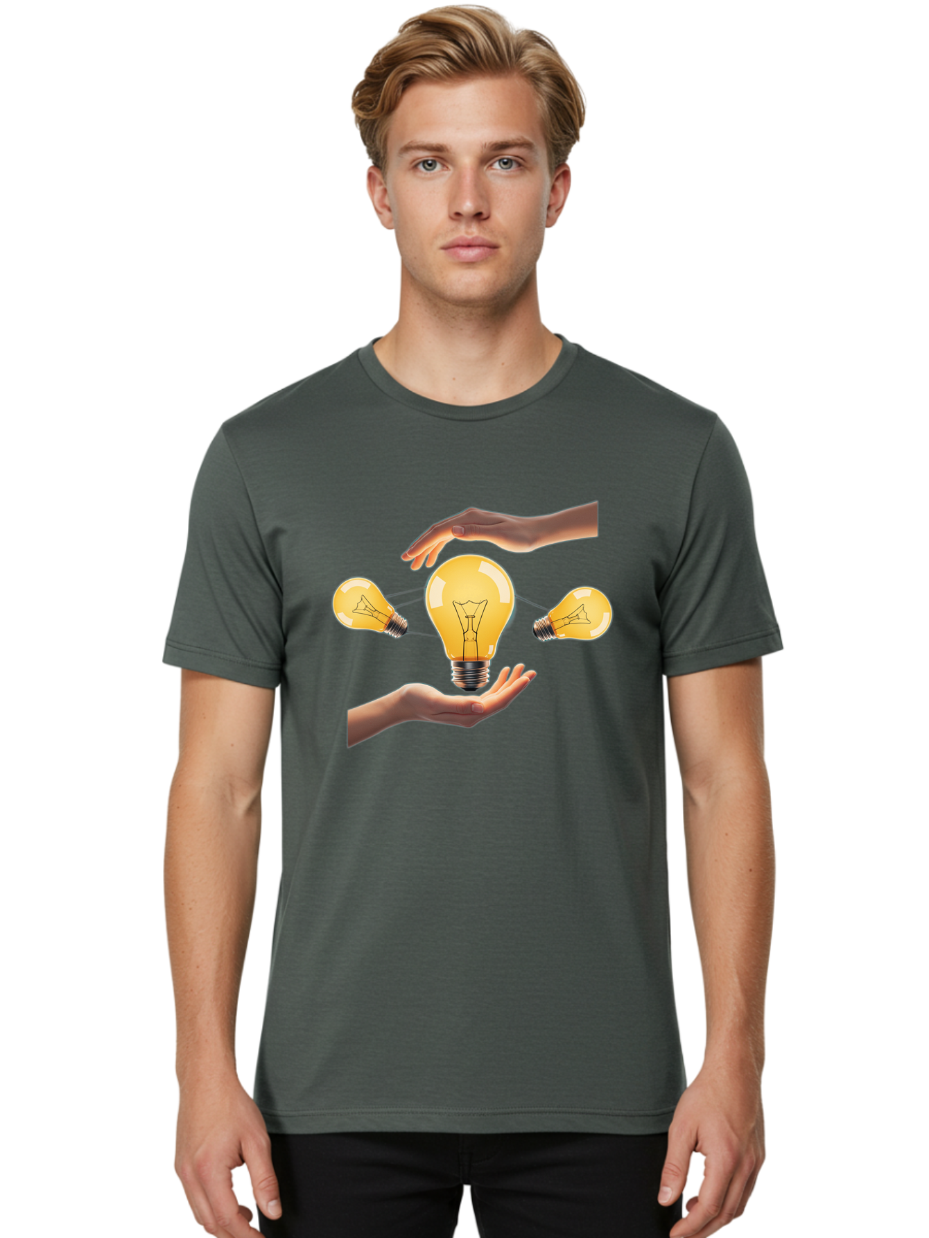 Light-Bulb Men'S Graphic Tee, 100% Cotton, Comfortable Casual Summer Wear, Machine Washable, Creative Idea, Light Bulb Moment, Innovative Thinking, Brainstorming Session, Teamwork, Collaboration, Problem Solving, Glow, Inspiration Bac121