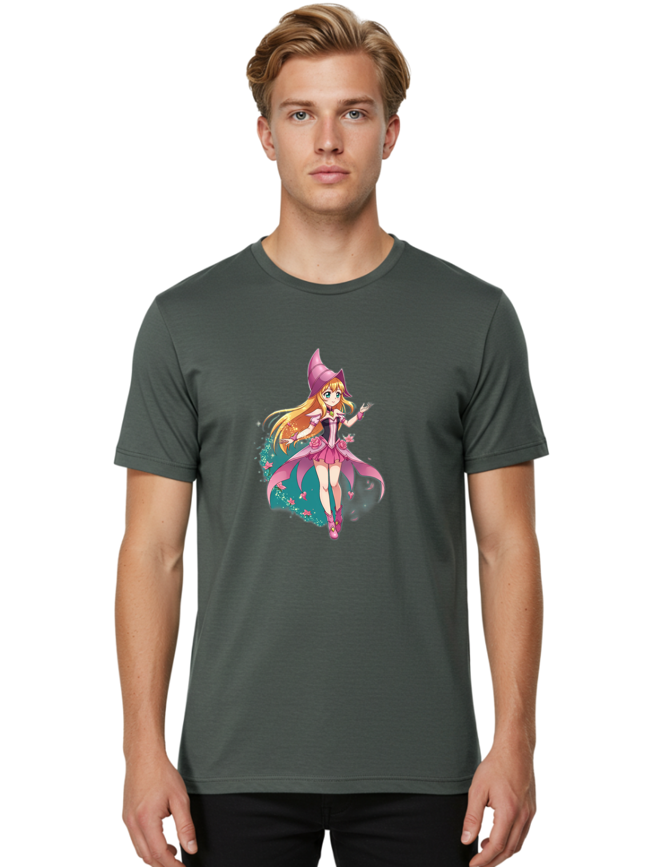Lockette Men'S Graphic Tee, 100% Cotton, Comfortable Casual Summer Wear, Machine Washable, Anime Girl, Magical Powers, Fantasy Illustration, Pink Dress, Blonde Hair, Blue Eyes, Pink Hat, Charming Character, Winx Club Bac122