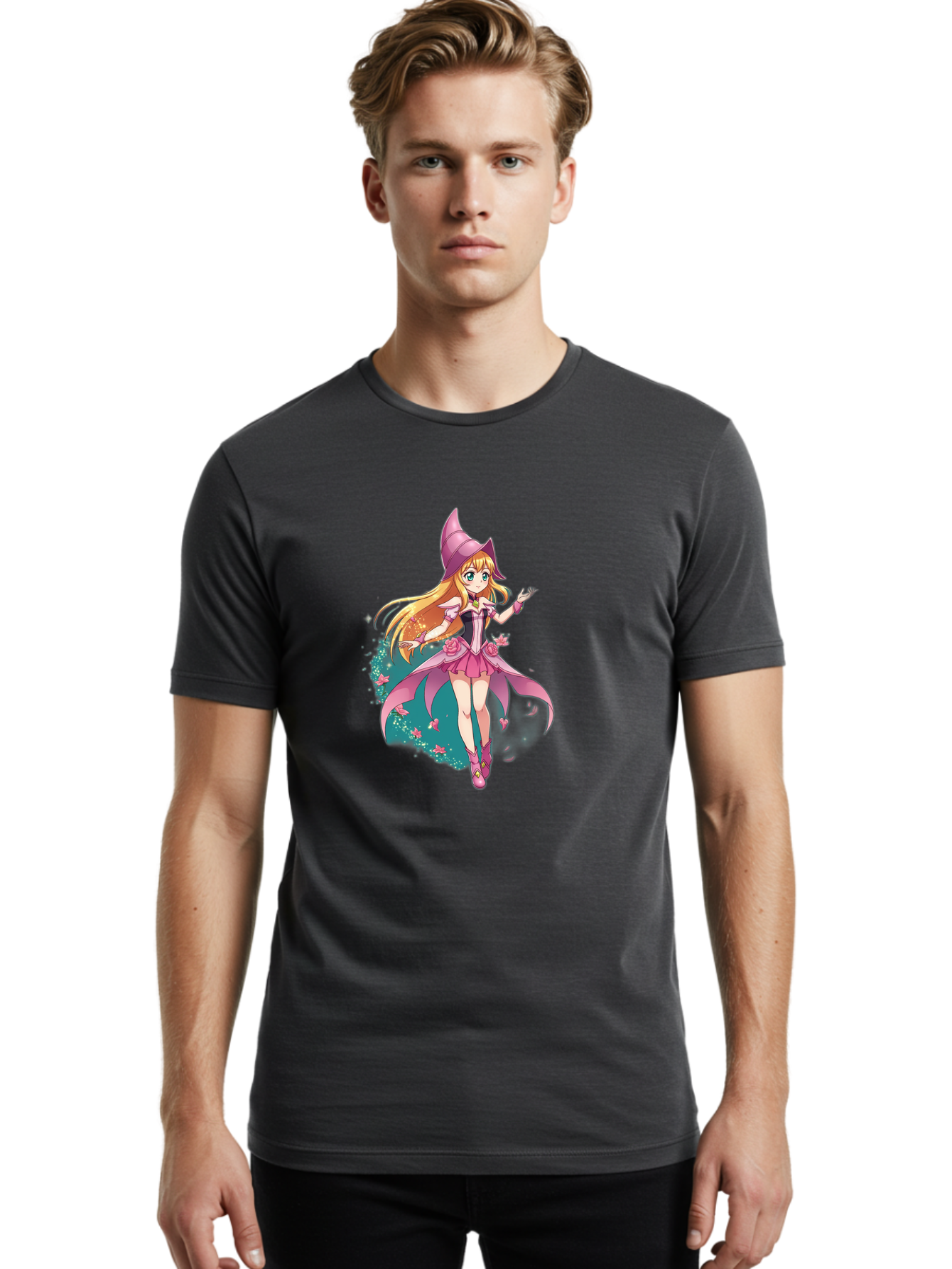 Lockette Men'S Graphic Tee, 100% Cotton, Comfortable Casual Summer Wear, Machine Washable, Anime Girl, Magical Powers, Fantasy Illustration, Pink Dress, Blonde Hair, Blue Eyes, Pink Hat, Charming Character, Winx Club Bac122