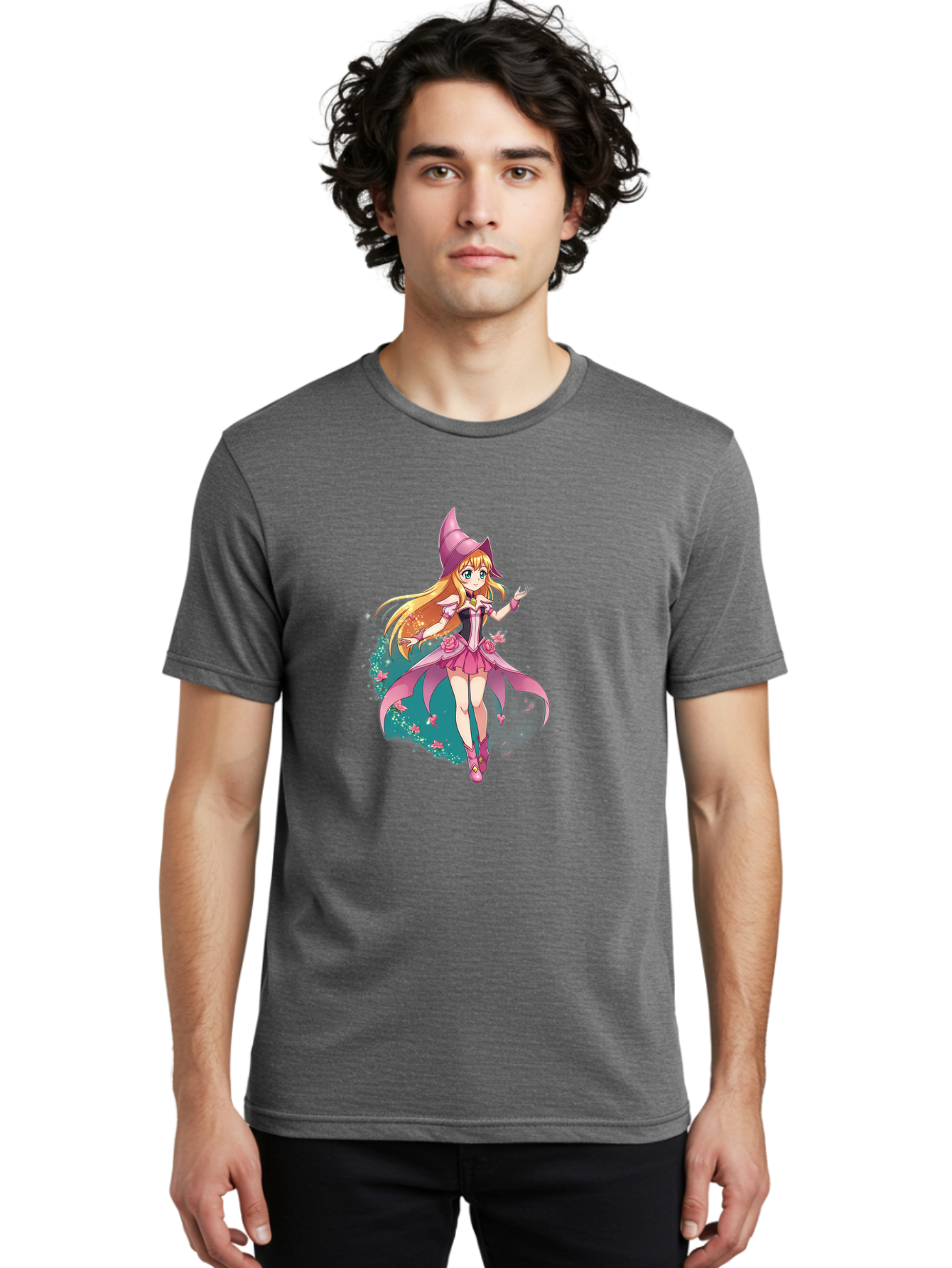 Lockette Men'S Graphic Tee, 100% Cotton, Comfortable Casual Summer Wear, Machine Washable, Anime Girl, Magical Powers, Fantasy Illustration, Pink Dress, Blonde Hair, Blue Eyes, Pink Hat, Charming Character, Winx Club Bac122