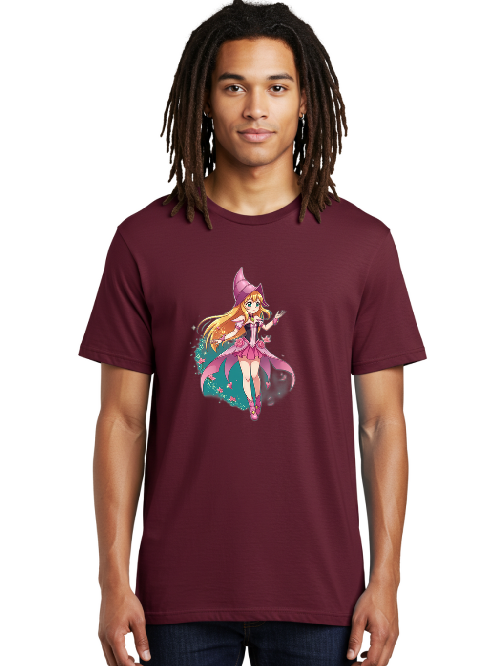 Lockette Men'S Graphic Tee, 100% Cotton, Comfortable Casual Summer Wear, Machine Washable, Anime Girl, Magical Powers, Fantasy Illustration, Pink Dress, Blonde Hair, Blue Eyes, Pink Hat, Charming Character, Winx Club Bac122