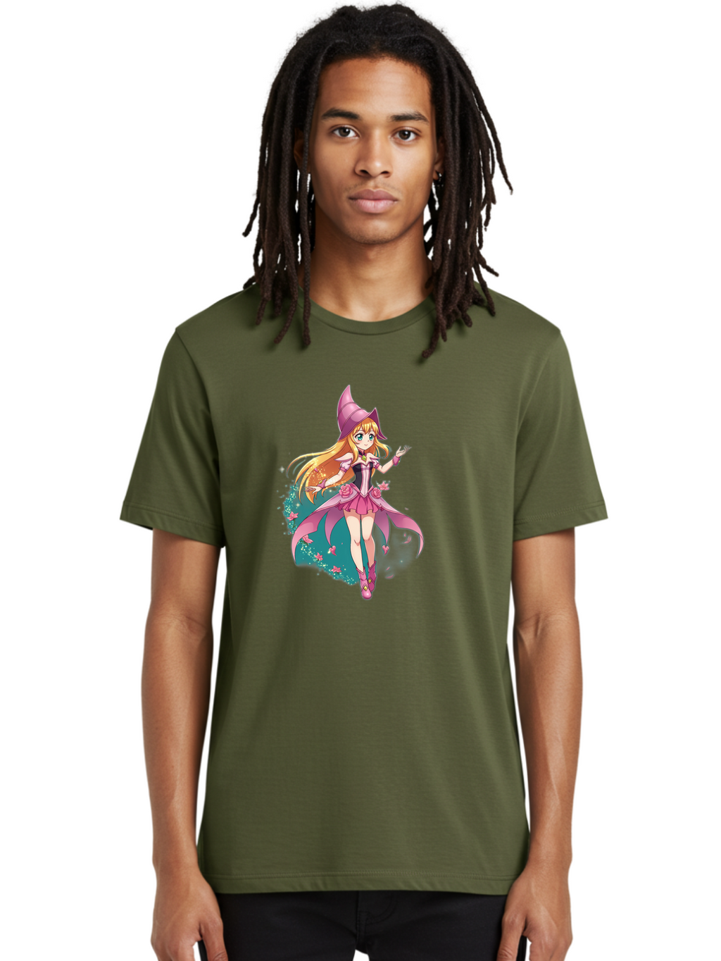 Lockette Men'S Graphic Tee, 100% Cotton, Comfortable Casual Summer Wear, Machine Washable, Anime Girl, Magical Powers, Fantasy Illustration, Pink Dress, Blonde Hair, Blue Eyes, Pink Hat, Charming Character, Winx Club Bac122