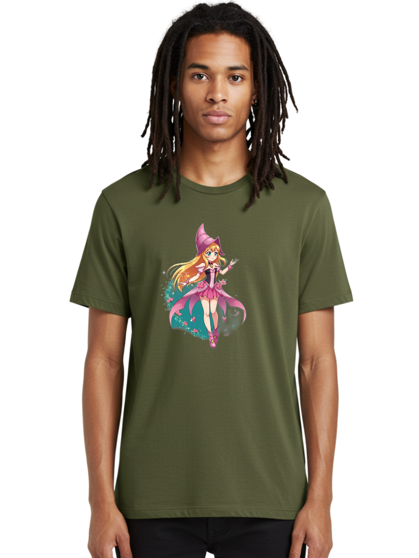 Lockette Men'S Graphic Tee, 100% Cotton, Comfortable Casual Summer Wear, Machine Washable, Anime Girl, Magical Powers, Fantasy Illustration, Pink Dress, Blonde Hair, Blue Eyes, Pink Hat, Charming Character, Winx Club Bac122
