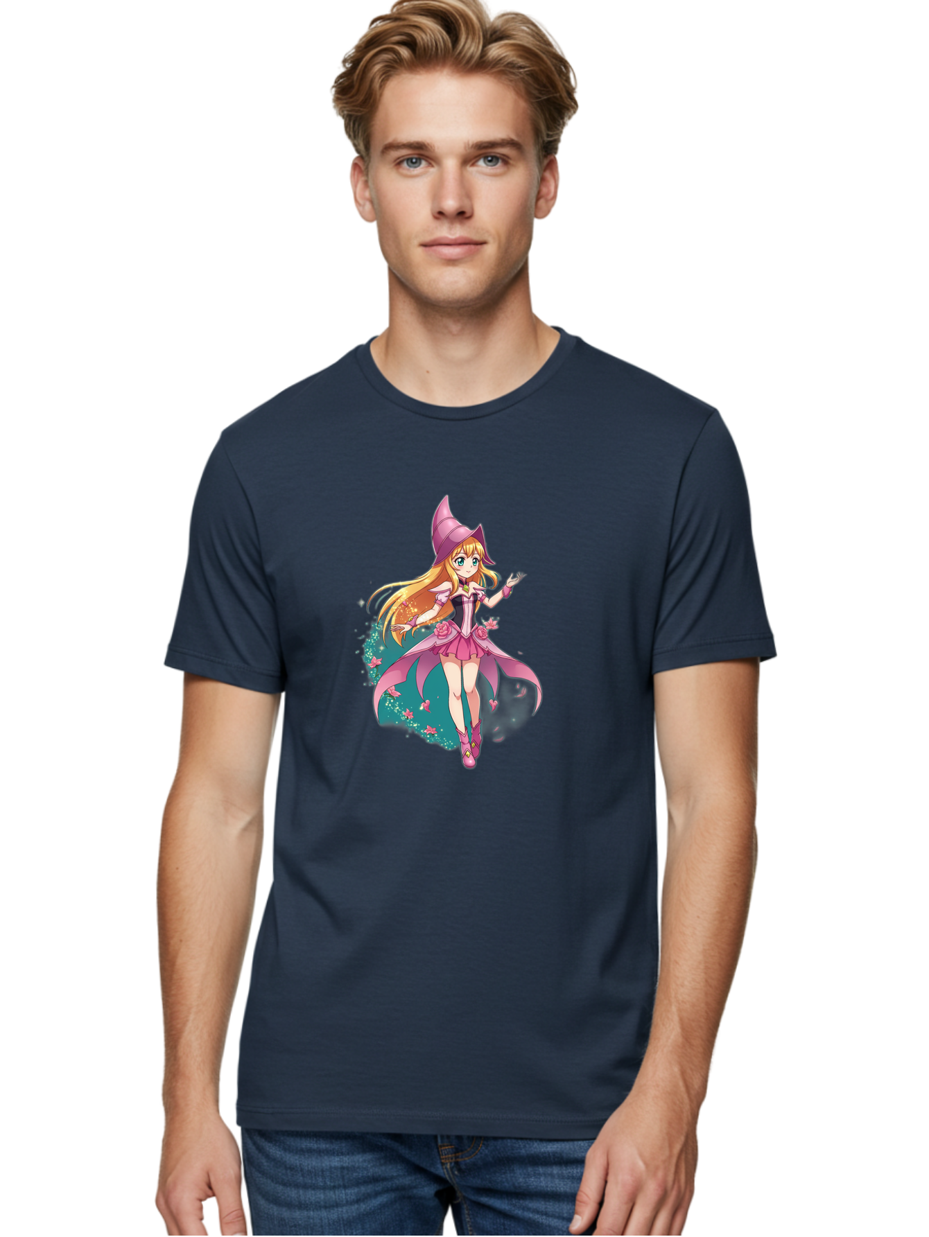 Lockette Men'S Graphic Tee, 100% Cotton, Comfortable Casual Summer Wear, Machine Washable, Anime Girl, Magical Powers, Fantasy Illustration, Pink Dress, Blonde Hair, Blue Eyes, Pink Hat, Charming Character, Winx Club Bac122