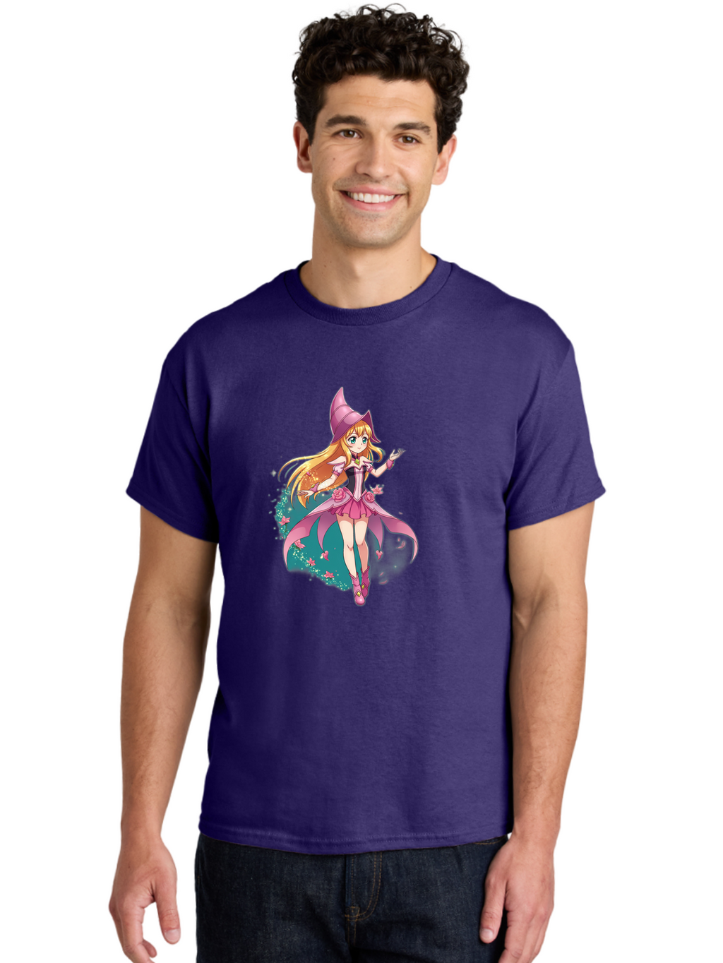 Lockette Men'S Graphic Tee, 100% Cotton, Comfortable Casual Summer Wear, Machine Washable, Anime Girl, Magical Powers, Fantasy Illustration, Pink Dress, Blonde Hair, Blue Eyes, Pink Hat, Charming Character, Winx Club Bac122
