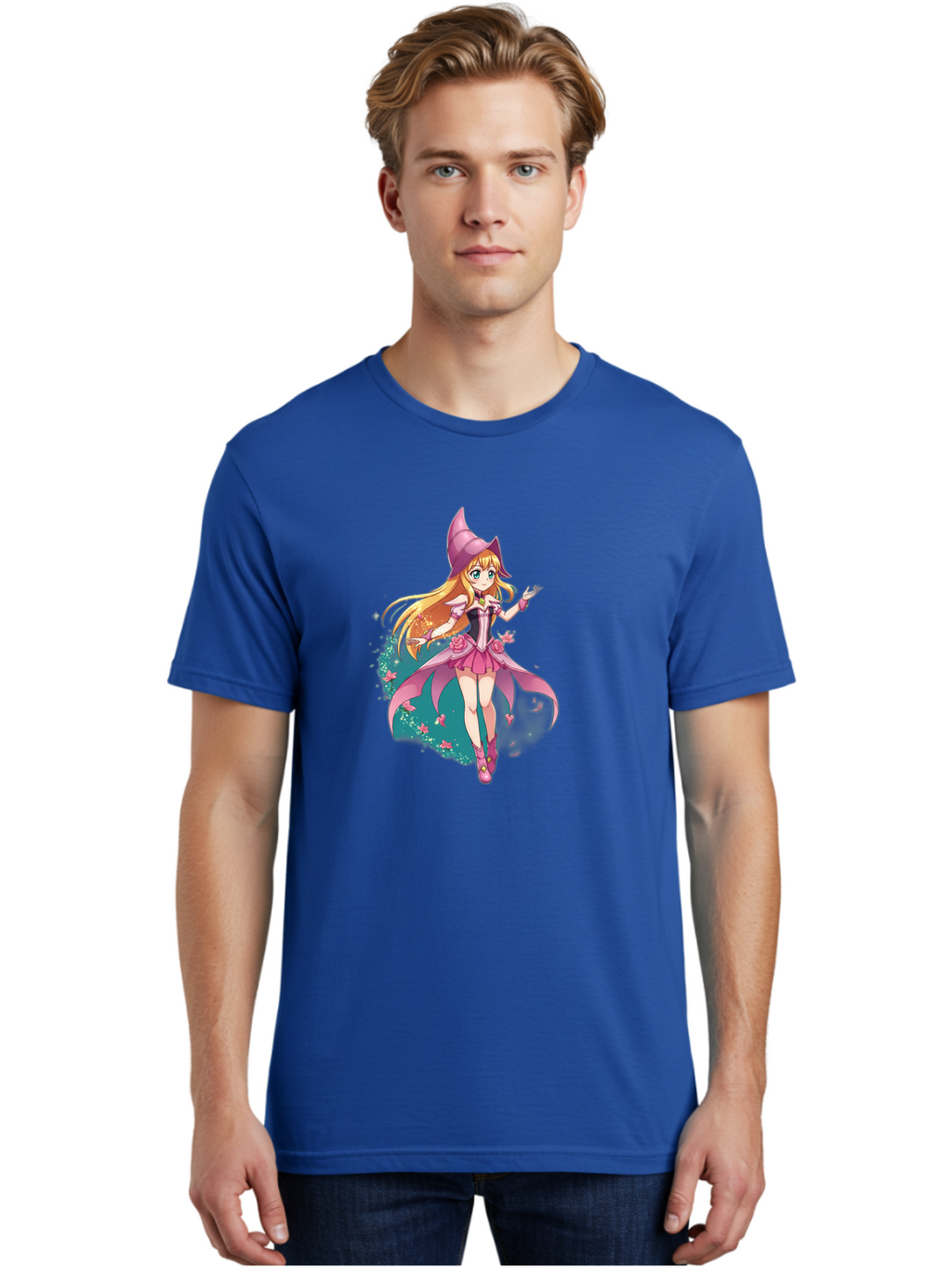 Lockette Men'S Graphic Tee, 100% Cotton, Comfortable Casual Summer Wear, Machine Washable, Anime Girl, Magical Powers, Fantasy Illustration, Pink Dress, Blonde Hair, Blue Eyes, Pink Hat, Charming Character, Winx Club Bac122