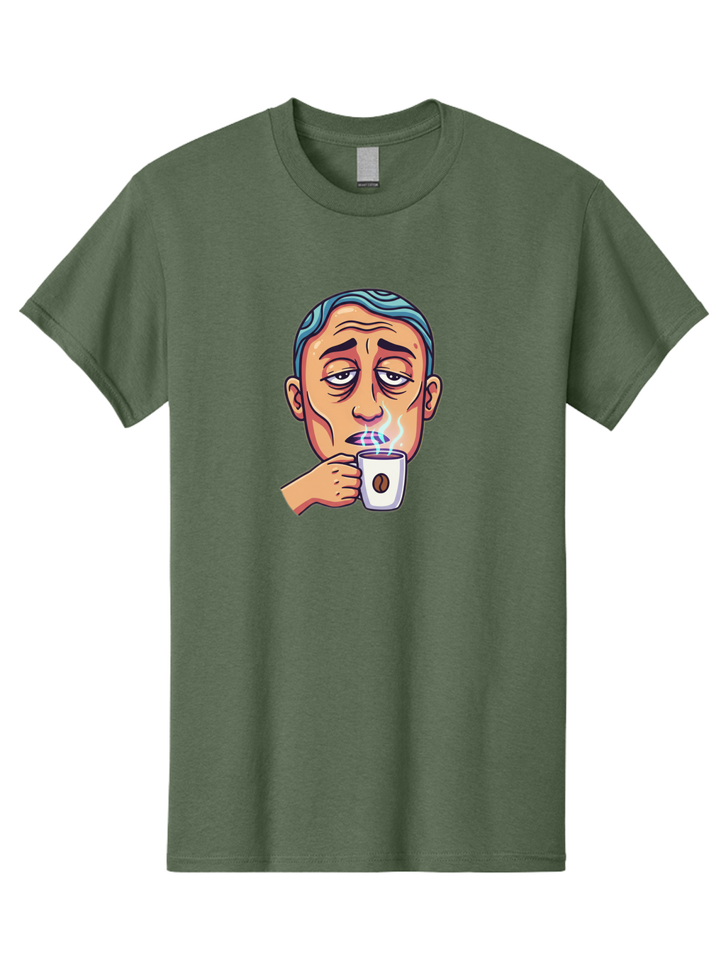 Man-Drinking-Coffee-1 Men'S Graphic Tee, 100% Cotton, Comfortable Casual Summer Wear, Machine Washable, Cartoon Man Drinking Coffee, Steaming Hot Beverage, Morning Pick-Me-Up, Caffeine Fix, Coffee Lover, Humorous Illustration Bac126