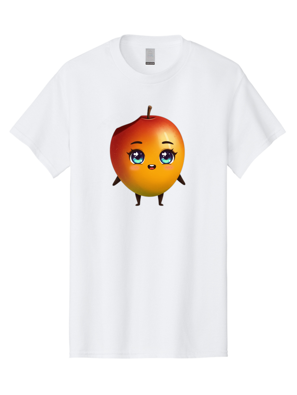 Mango-1 Men'S Graphic Tee, 100% Cotton, Comfortable Casual Summer Wear, Machine Washable, Cartoon Apple, Kawaii Fruit, Adorable Character, Big Eyes, Sweet Expression, Playful Design, Vibrant Colors, Fun Illustration, Kawaii Art Bac128