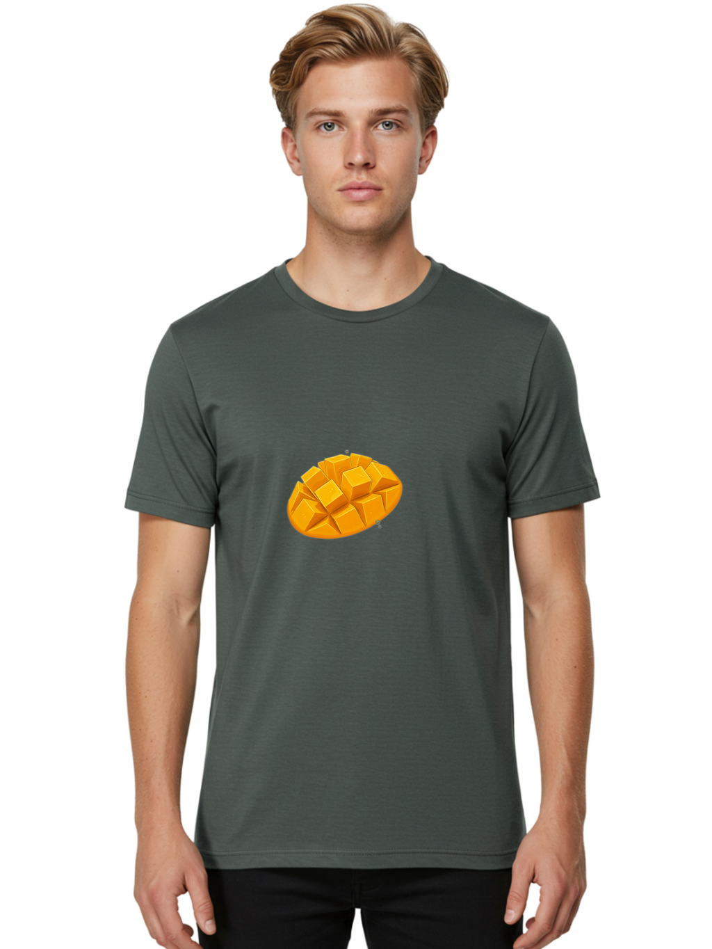 Mango-3 Men'S Graphic Tee, 100% Cotton, Comfortable Casual Summer Wear, Machine Washable, Cubed Mango, Diced Mango, Mango Fruit, Orange Fruit, 3D Illustration, Mango Chunks, Vibrant Orange, Fruit Graphic, Food Illustration Bac130