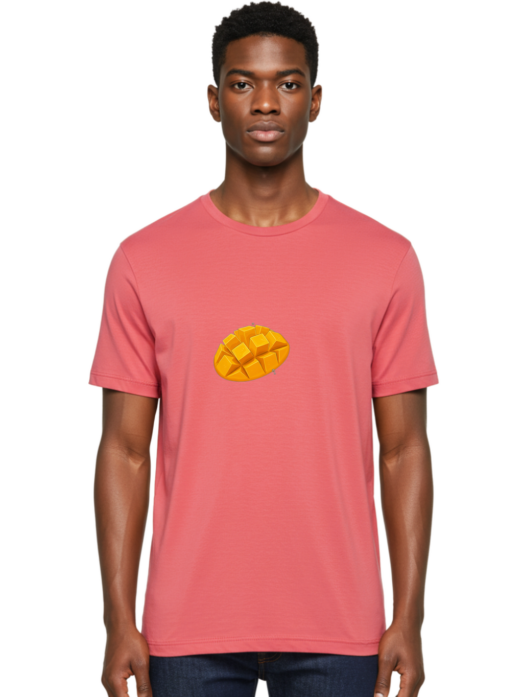 Mango-3 Men'S Graphic Tee, 100% Cotton, Comfortable Casual Summer Wear, Machine Washable, Cubed Mango, Diced Mango, Mango Fruit, Orange Fruit, 3D Illustration, Mango Chunks, Vibrant Orange, Fruit Graphic, Food Illustration Bac130