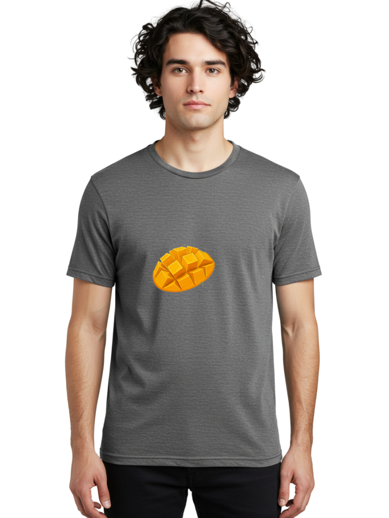 Mango-3 Men'S Graphic Tee, 100% Cotton, Comfortable Casual Summer Wear, Machine Washable, Cubed Mango, Diced Mango, Mango Fruit, Orange Fruit, 3D Illustration, Mango Chunks, Vibrant Orange, Fruit Graphic, Food Illustration Bac130