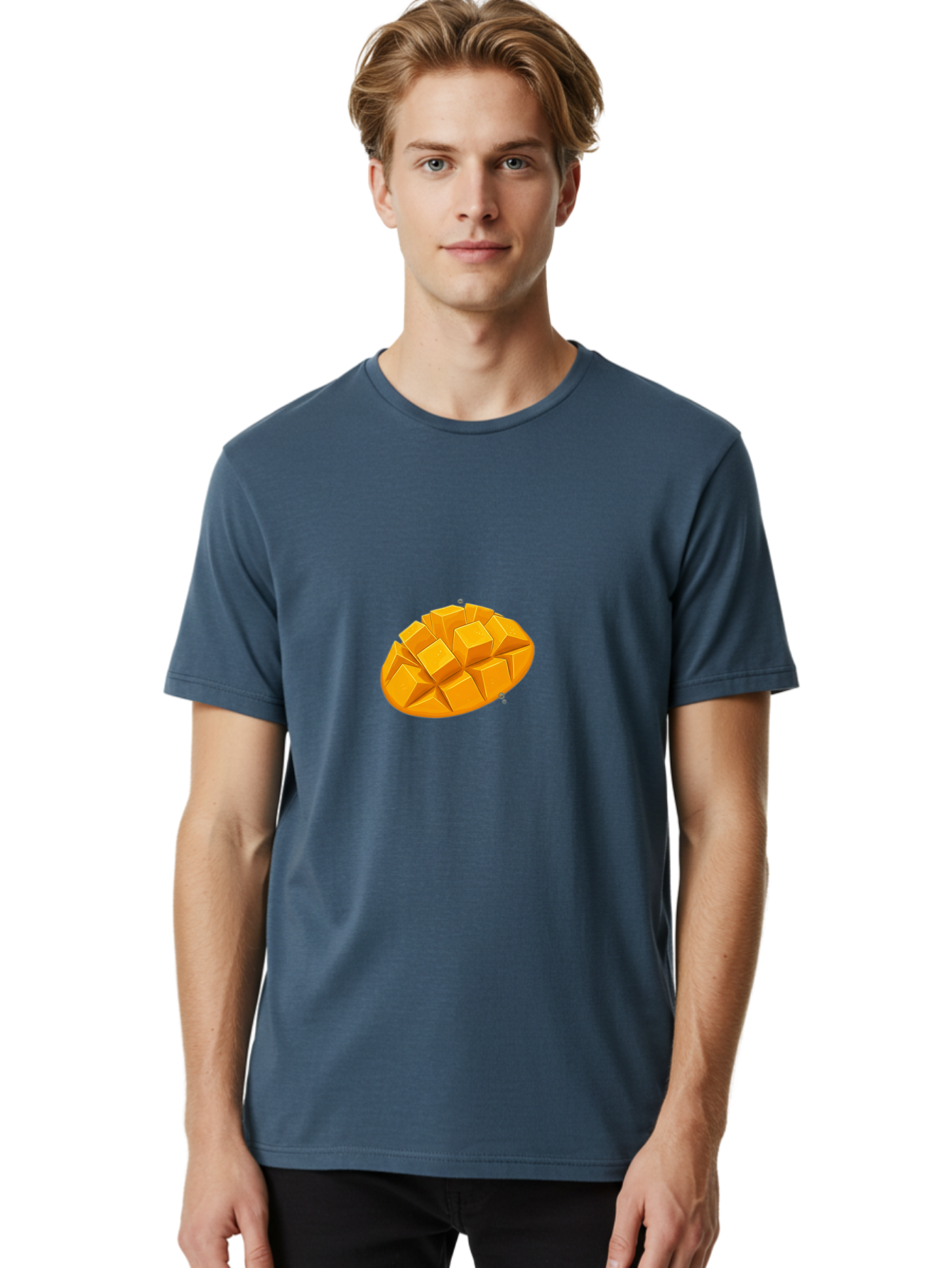 Mango-3 Men'S Graphic Tee, 100% Cotton, Comfortable Casual Summer Wear, Machine Washable, Cubed Mango, Diced Mango, Mango Fruit, Orange Fruit, 3D Illustration, Mango Chunks, Vibrant Orange, Fruit Graphic, Food Illustration Bac130