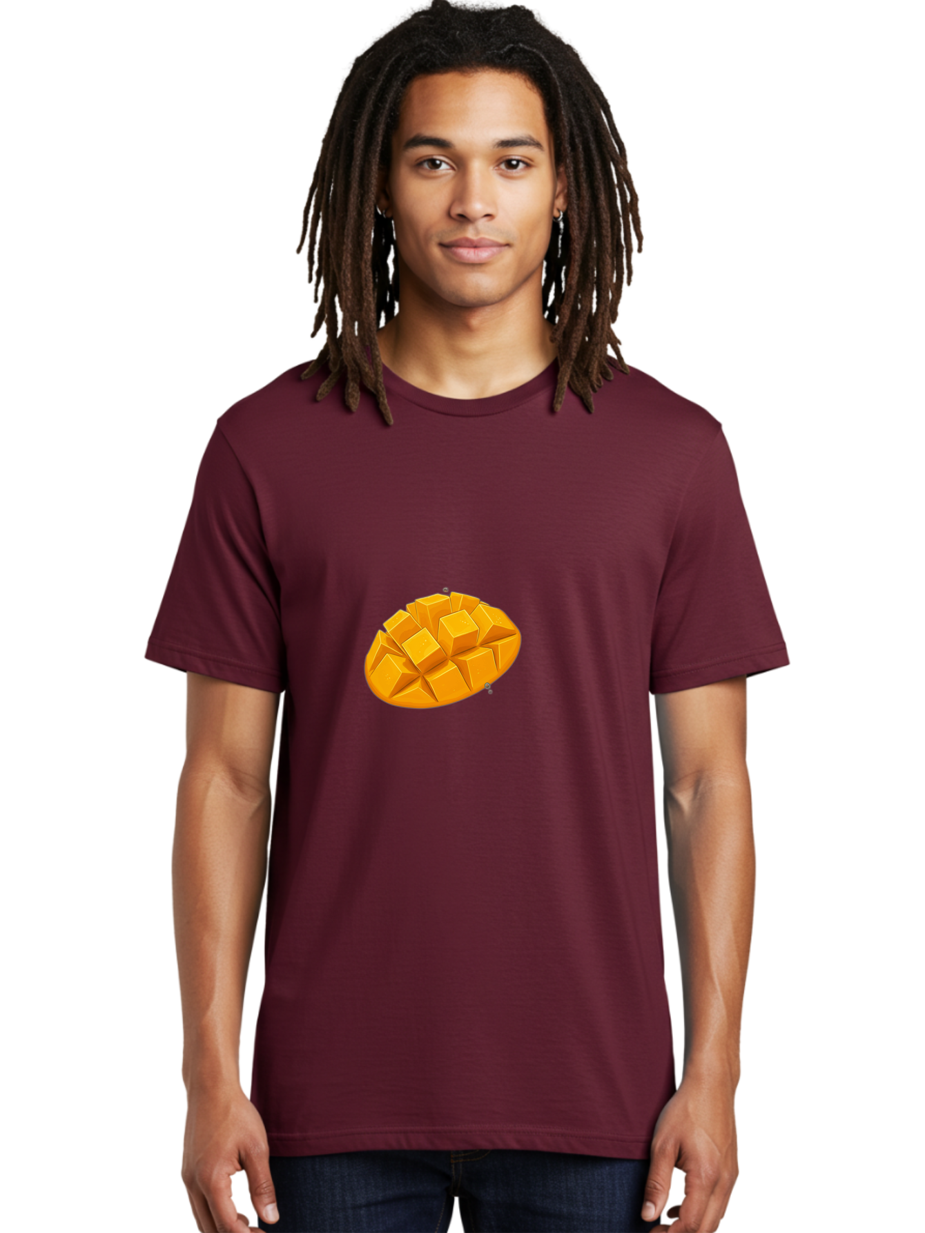 Mango-3 Men'S Graphic Tee, 100% Cotton, Comfortable Casual Summer Wear, Machine Washable, Cubed Mango, Diced Mango, Mango Fruit, Orange Fruit, 3D Illustration, Mango Chunks, Vibrant Orange, Fruit Graphic, Food Illustration Bac130