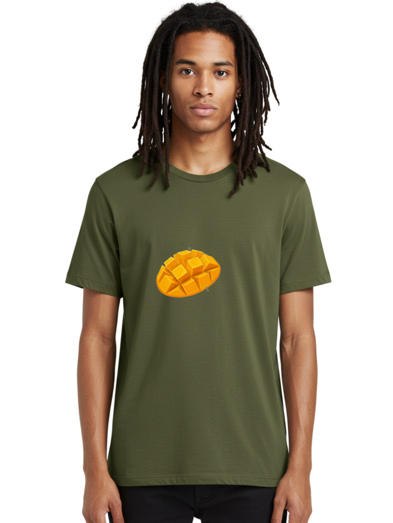 Mango-3 Men'S Graphic Tee, 100% Cotton, Comfortable Casual Summer Wear, Machine Washable, Cubed Mango, Diced Mango, Mango Fruit, Orange Fruit, 3D Illustration, Mango Chunks, Vibrant Orange, Fruit Graphic, Food Illustration Bac130
