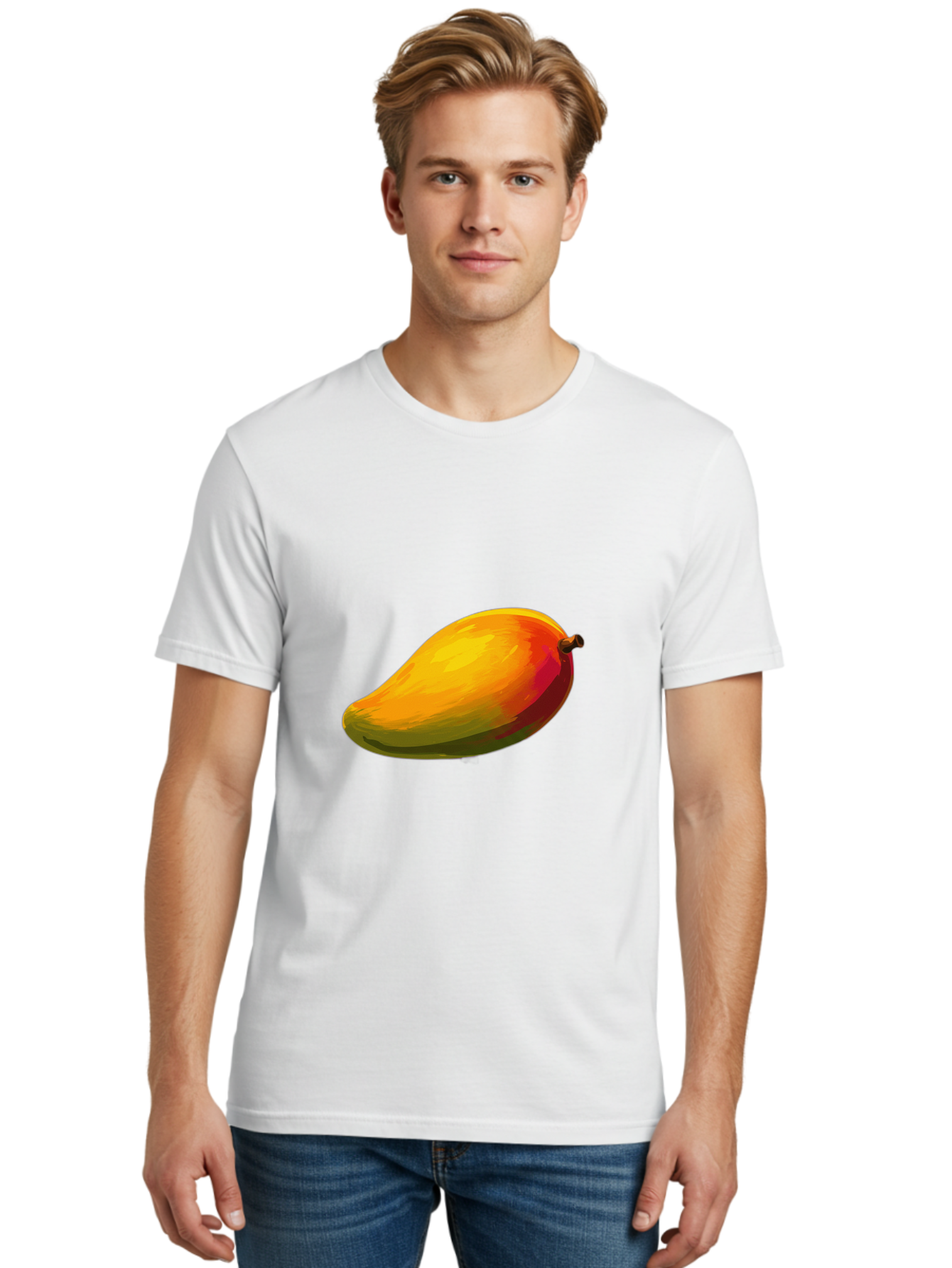 Mango-4 Men'S Graphic Tee, 100% Cotton, Comfortable Casual Summer Wear, Machine Washable, Yellow Mango, Ripe Fruit, Tropical Flavor, Sweet Juice, Vibrant Color, Digital Art, Fruit Illustration, Mango Graphic Bac131