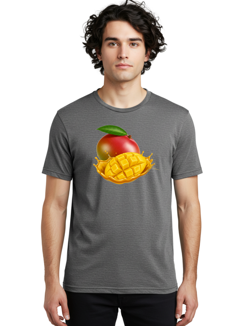 Mango-5 Men'S Graphic Tee, 100% Cotton, Comfortable Casual Summer Wear, Machine Washable, Juicy Mango, Mango Chunks, Fresh Fruit, Yellow Mango, Ripe Mango, Mango Juice, Tropical Flavors, Sweet And Tangy Bac132