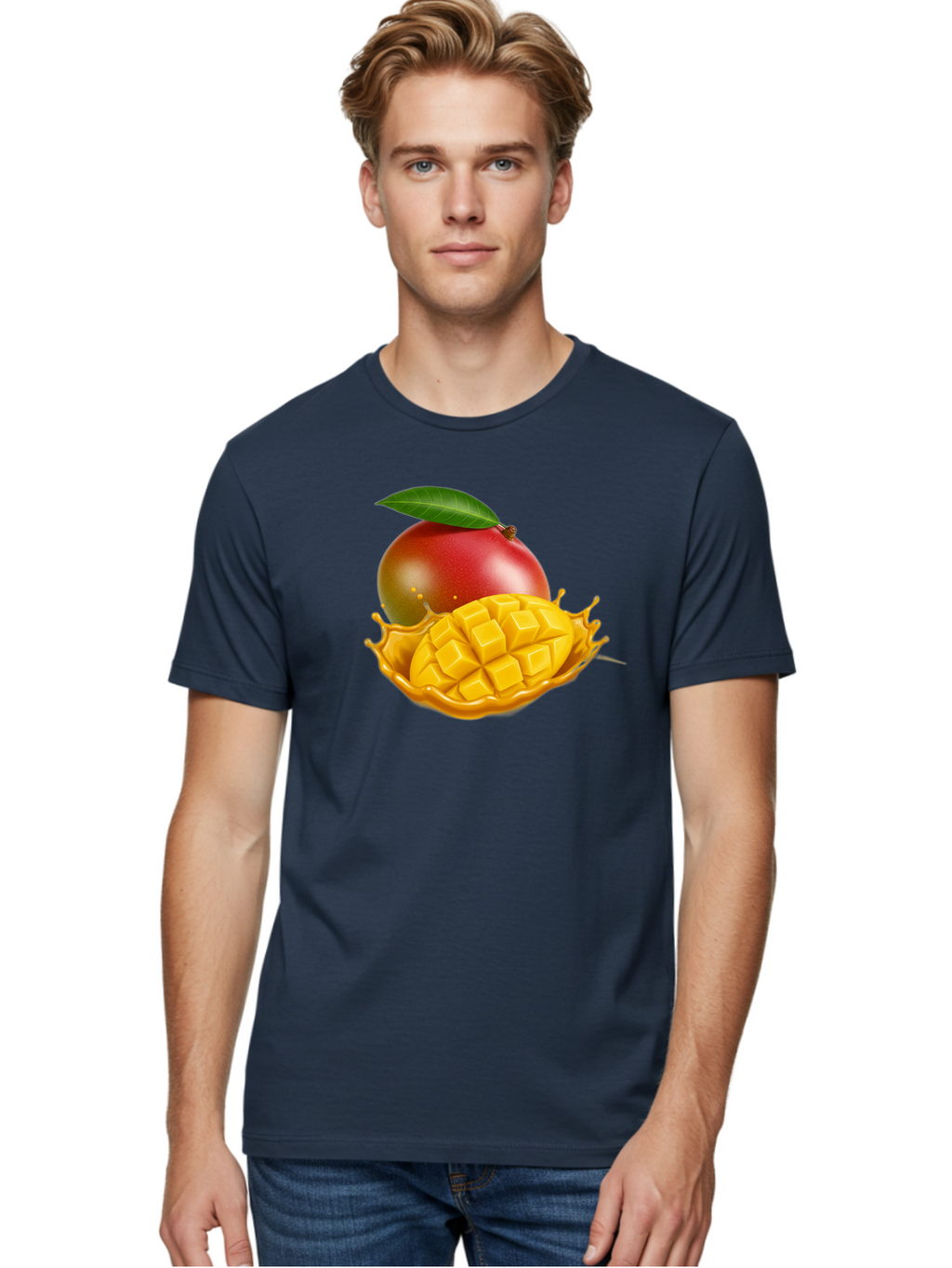 Mango-5 Men'S Graphic Tee, 100% Cotton, Comfortable Casual Summer Wear, Machine Washable, Juicy Mango, Mango Chunks, Fresh Fruit, Yellow Mango, Ripe Mango, Mango Juice, Tropical Flavors, Sweet And Tangy Bac132
