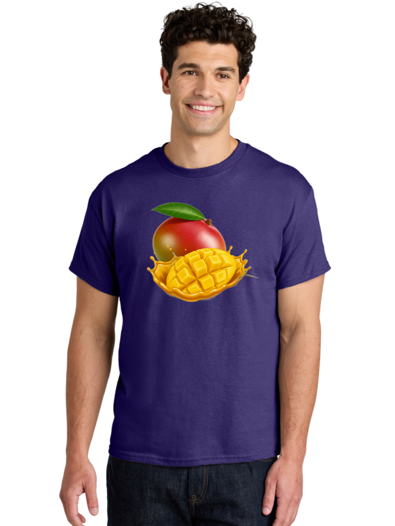 Mango-5 Men'S Graphic Tee, 100% Cotton, Comfortable Casual Summer Wear, Machine Washable, Juicy Mango, Mango Chunks, Fresh Fruit, Yellow Mango, Ripe Mango, Mango Juice, Tropical Flavors, Sweet And Tangy Bac132