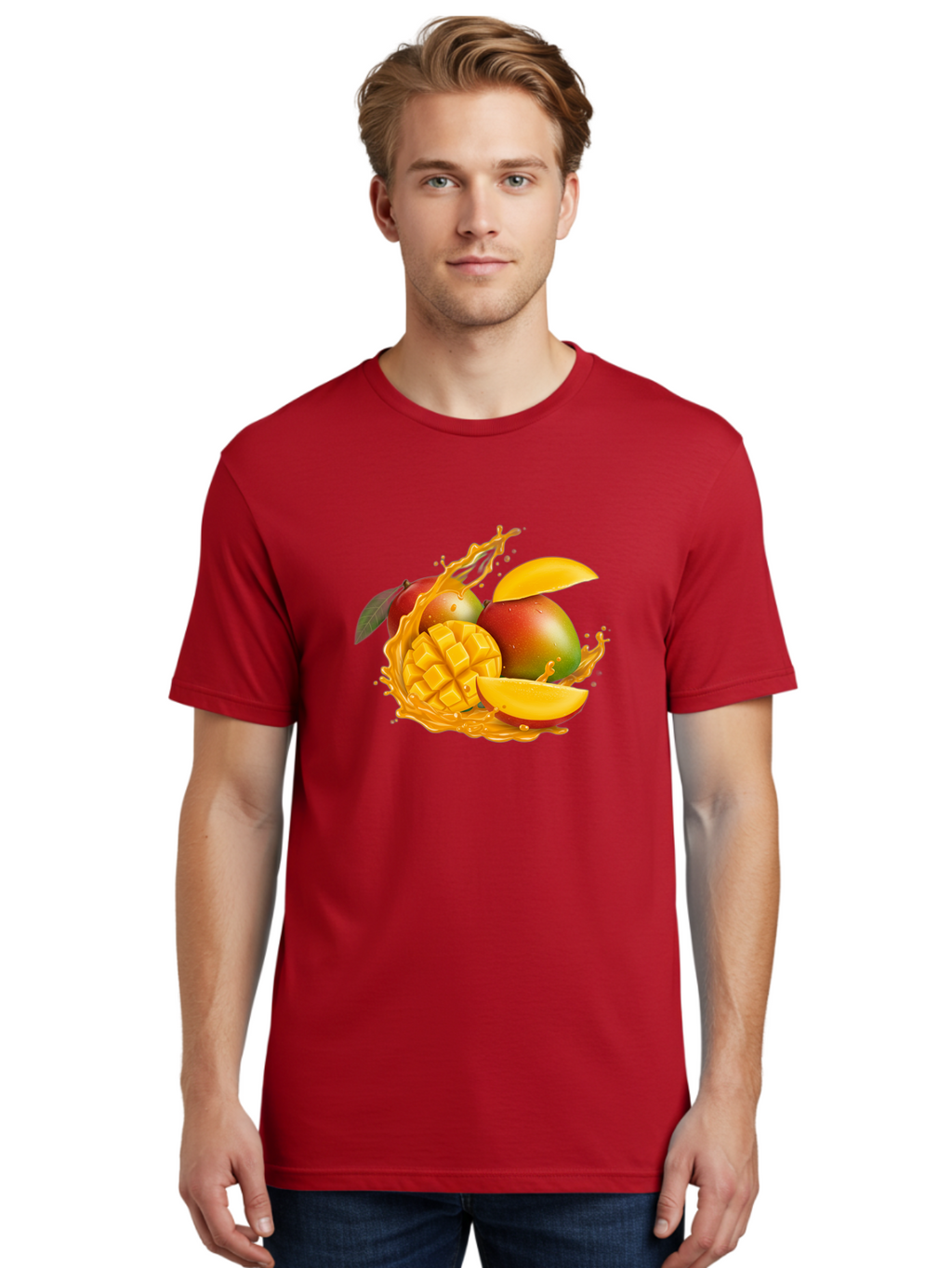 Mango-6 Men'S Graphic Tee, 100% Cotton, Comfortable Casual Summer Wear, Machine Washable, Juicy Mango, Mango Slices, Mango Chunks, Fresh Fruit, Tropical Fruit, Vibrant Colors, Splashing Juice, Mango Juice Bac133