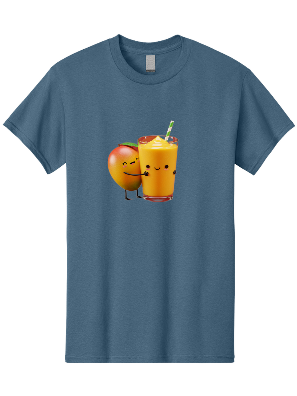 Mango-And-Smoothie Men'S Graphic Tee, 100% Cotton, Comfortable Casual Summer Wear, Machine Washable, Mango Smoothie, Mango Characters, Funny Illustration, Healthy Drink, Cartoon Fruit, Refreshing Beverage, Orange Juice, Happy Face, Bac134