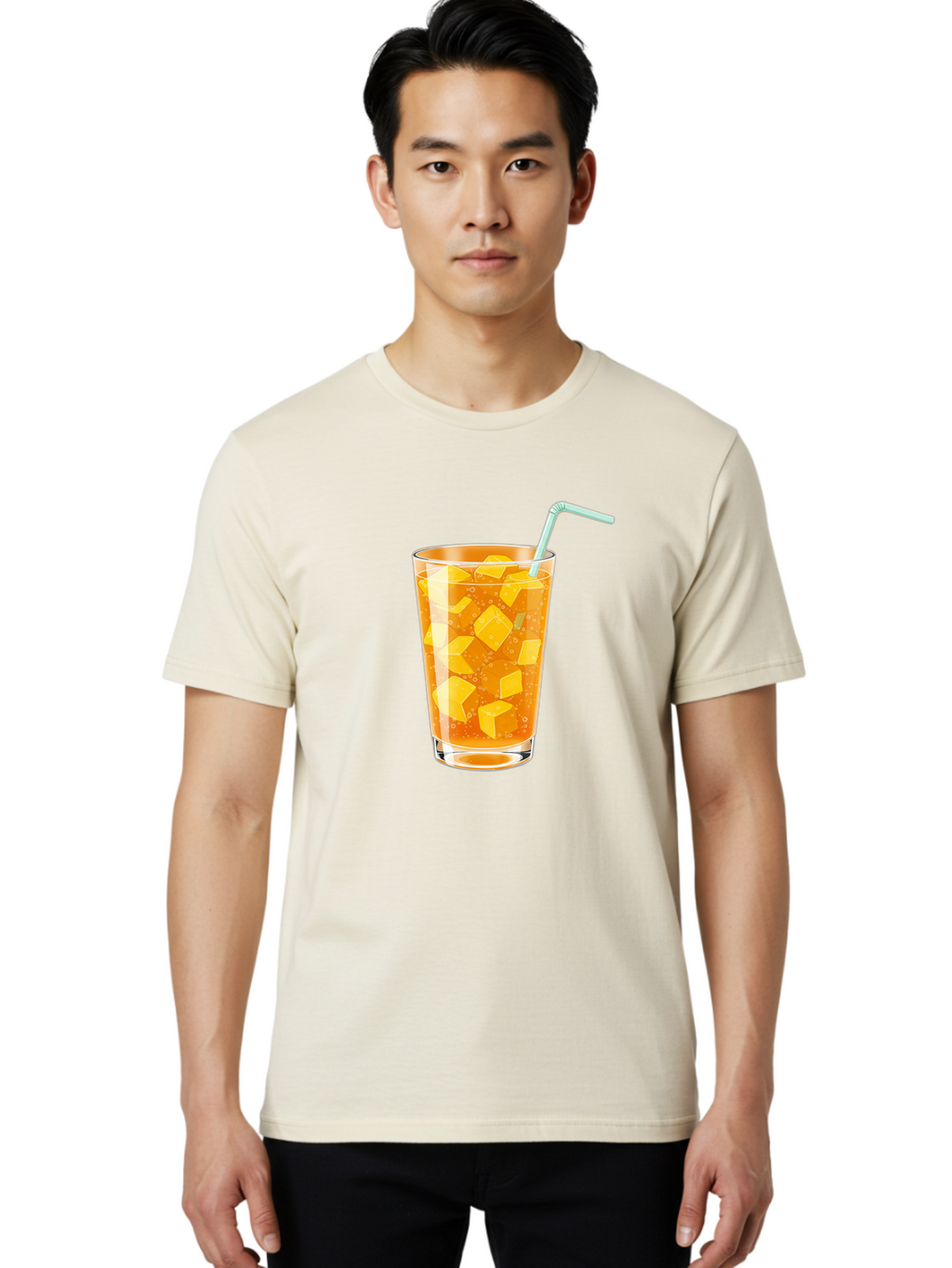 Mango-Drink Men'S Graphic Tee, 100% Cotton, Comfortable Casual Summer Wear, Machine Washable, Mango Juice, Refreshing Drink, Cold Beverage, Fruit Cubes, Glass With Straw, Summer Drink, Healthy Drink, Mango Flavor, Fizzy Drink, Citrus Drink Bac141