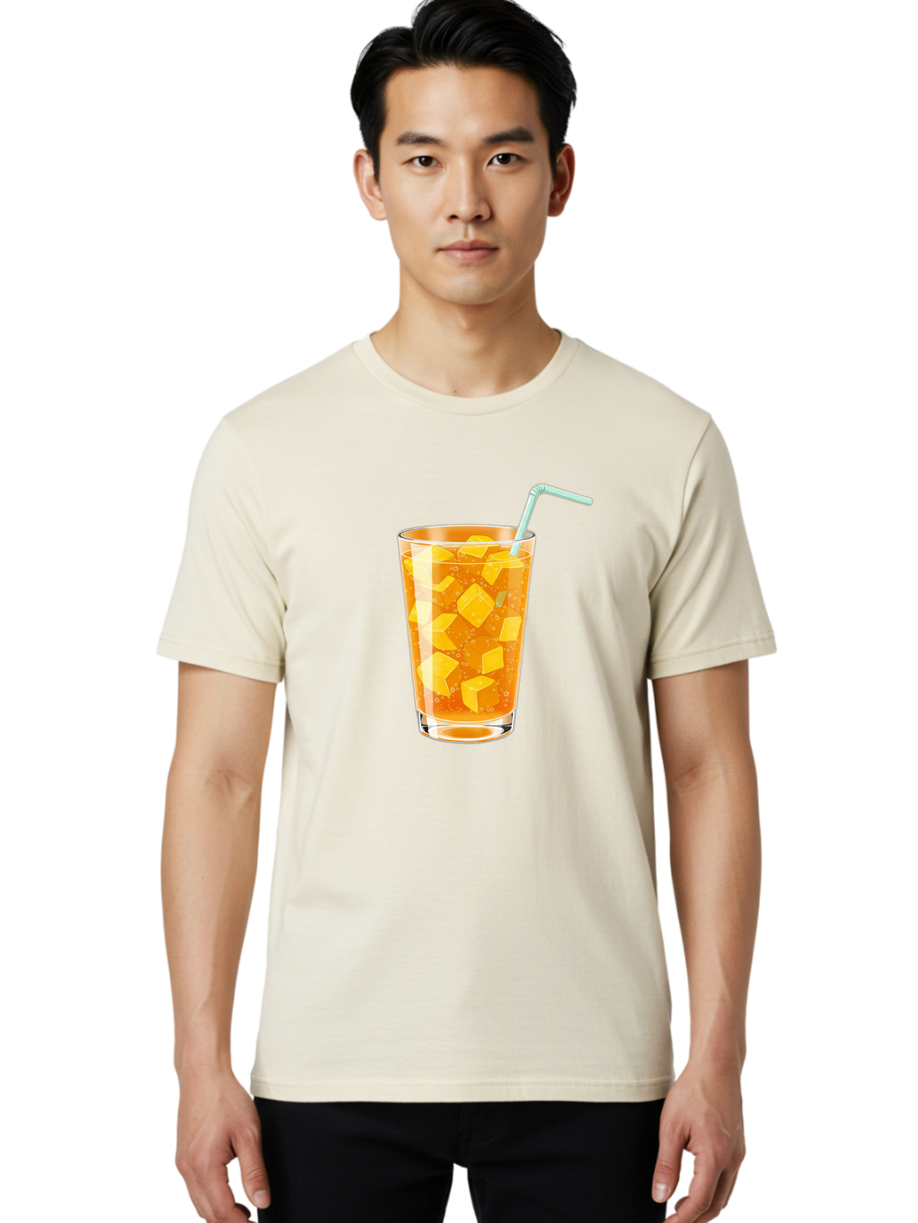 Mango-Drink Men'S Graphic Tee, 100% Cotton, Comfortable Casual Summer Wear, Machine Washable, Mango Juice, Refreshing Drink, Cold Beverage, Fruit Cubes, Glass With Straw, Summer Drink, Healthy Drink, Mango Flavor, Fizzy Drink, Citrus Drink Bac141