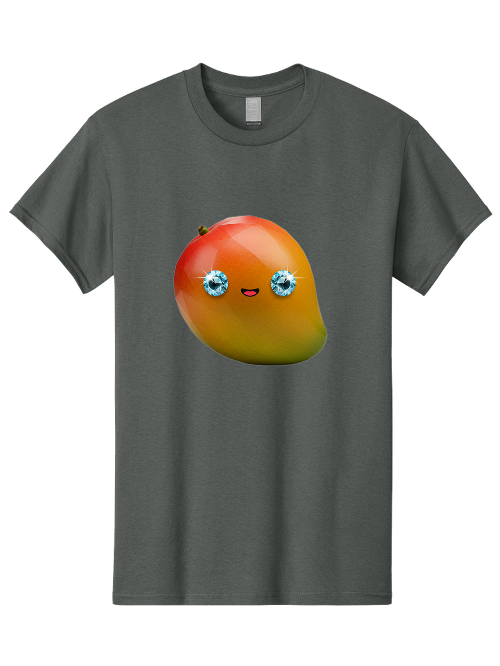 Mango-Eyes Men'S Graphic Tee, 100% Cotton, Comfortable Casual Summer Wear, Machine Washable, Mango Fruit, Diamond Eyes, Cartoon Character, Shiny Mango, Cute Fruit, Smiling Face, Vibrant Colors, Luxury Fruit, Exotic Charm Bac143
