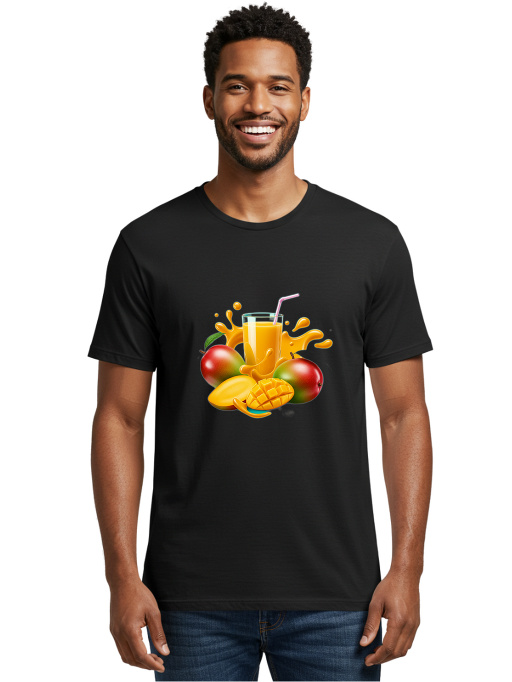 Mango-Juice-4 Men'S Graphic Tee, 100% Cotton, Comfortable Casual Summer Wear, Machine Washable, Fresh Mango Juice, Ripe Mangoes, Healthy Drink, Refreshing Beverage, Tropical Flavors, Fruit Smoothie, Vibrant Colors, Juice Splash Bac148