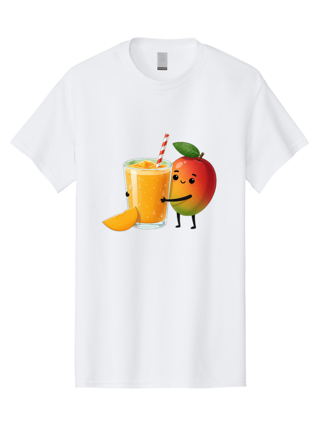 Mango-Juice Men'S Graphic Tee, 100% Cotton, Comfortable Casual Summer Wear, Machine Washable, Mango Juice, Cartoon Characters, Orange Juice, Fruit Juice, Healthy Drink, Refreshing Beverage, Smiling Mango, Cute Character, Orange Drink Bac150