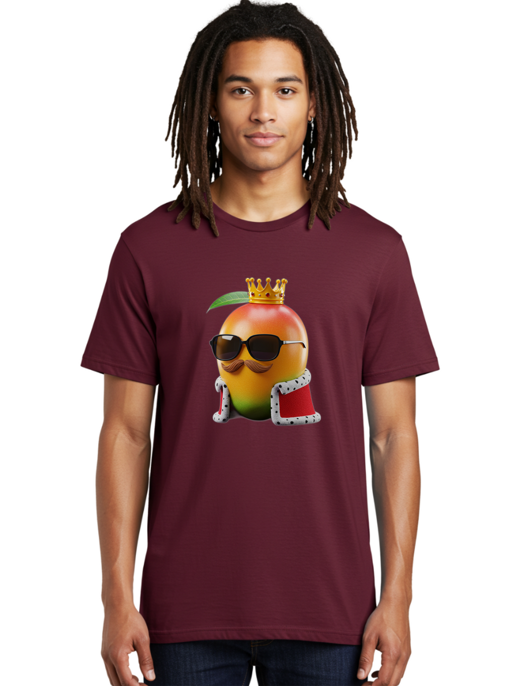 Mango-King Men'S Graphic Tee, 100% Cotton, Comfortable Casual Summer Wear, Machine Washable, Cartoon Mango Character, Mango With Sunglasses, Crown On Mango, Royal Treatment, Funny Fruit, Mango Illustration, Whimsical Design, Playful Art, Bac151