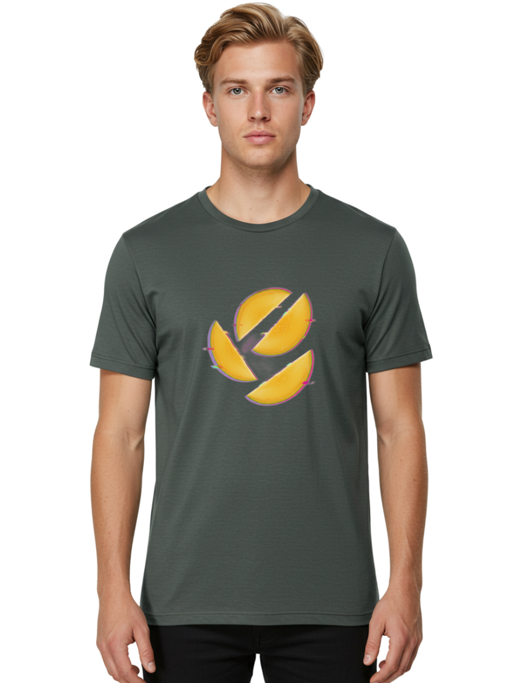 Mango-Slices Men'S Graphic Tee, 100% Cotton, Comfortable Casual Summer Wear, Machine Washable, Mango Slices, Fresh Fruit, Sliced Mango, Fruit Arrangement, Healthy Snack, Sweet Treat, Tropical Flavor, Vibrant Yellow, Culinary Delight Bac152