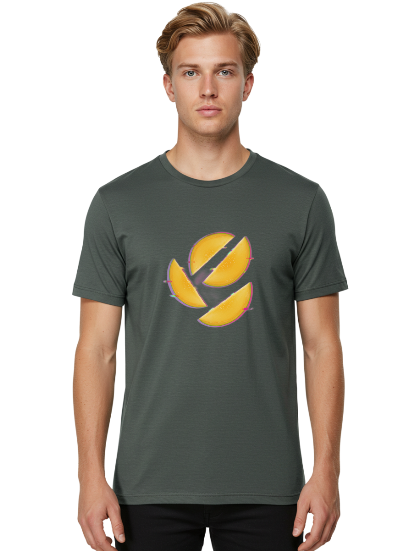 Mango-Slices Men'S Graphic Tee, 100% Cotton, Comfortable Casual Summer Wear, Machine Washable, Mango Slices, Fresh Fruit, Sliced Mango, Fruit Arrangement, Healthy Snack, Sweet Treat, Tropical Flavor, Vibrant Yellow, Culinary Delight Bac152