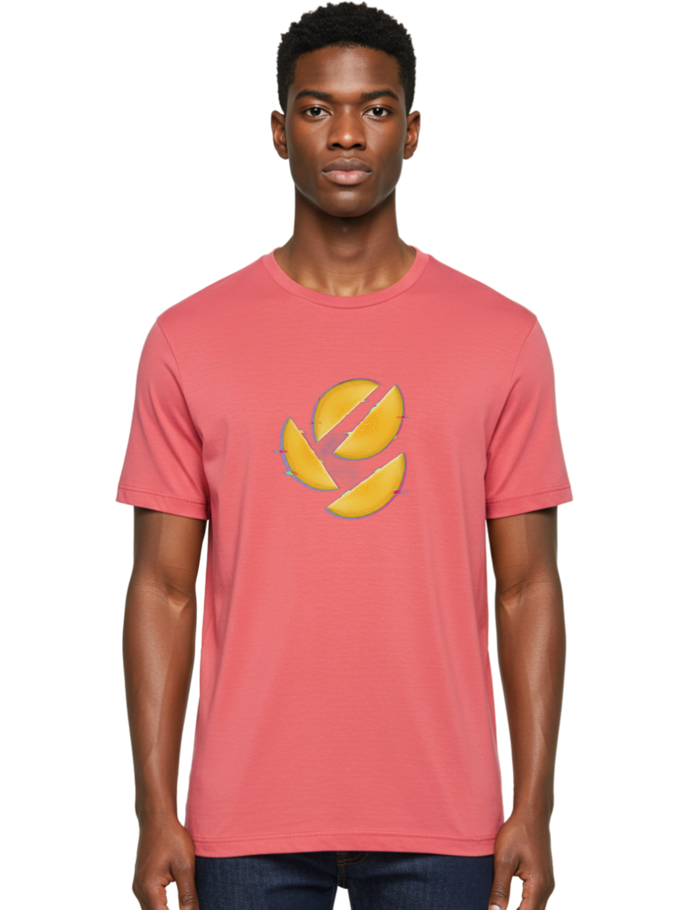 Mango-Slices Men'S Graphic Tee, 100% Cotton, Comfortable Casual Summer Wear, Machine Washable, Mango Slices, Fresh Fruit, Sliced Mango, Fruit Arrangement, Healthy Snack, Sweet Treat, Tropical Flavor, Vibrant Yellow, Culinary Delight Bac152