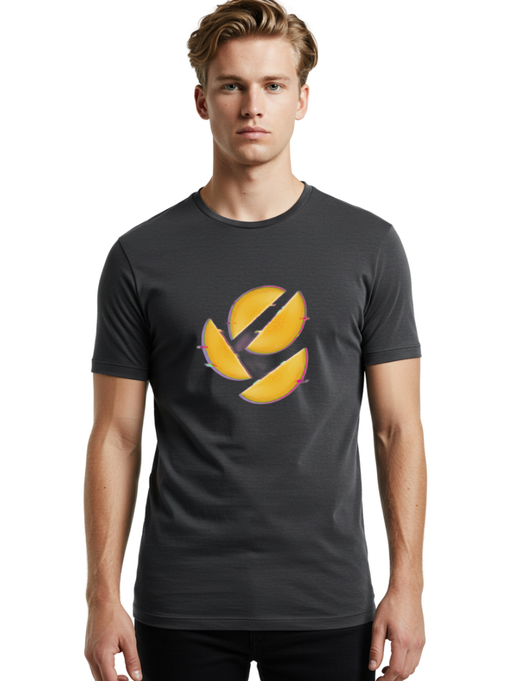 Mango-Slices Men'S Graphic Tee, 100% Cotton, Comfortable Casual Summer Wear, Machine Washable, Mango Slices, Fresh Fruit, Sliced Mango, Fruit Arrangement, Healthy Snack, Sweet Treat, Tropical Flavor, Vibrant Yellow, Culinary Delight Bac152